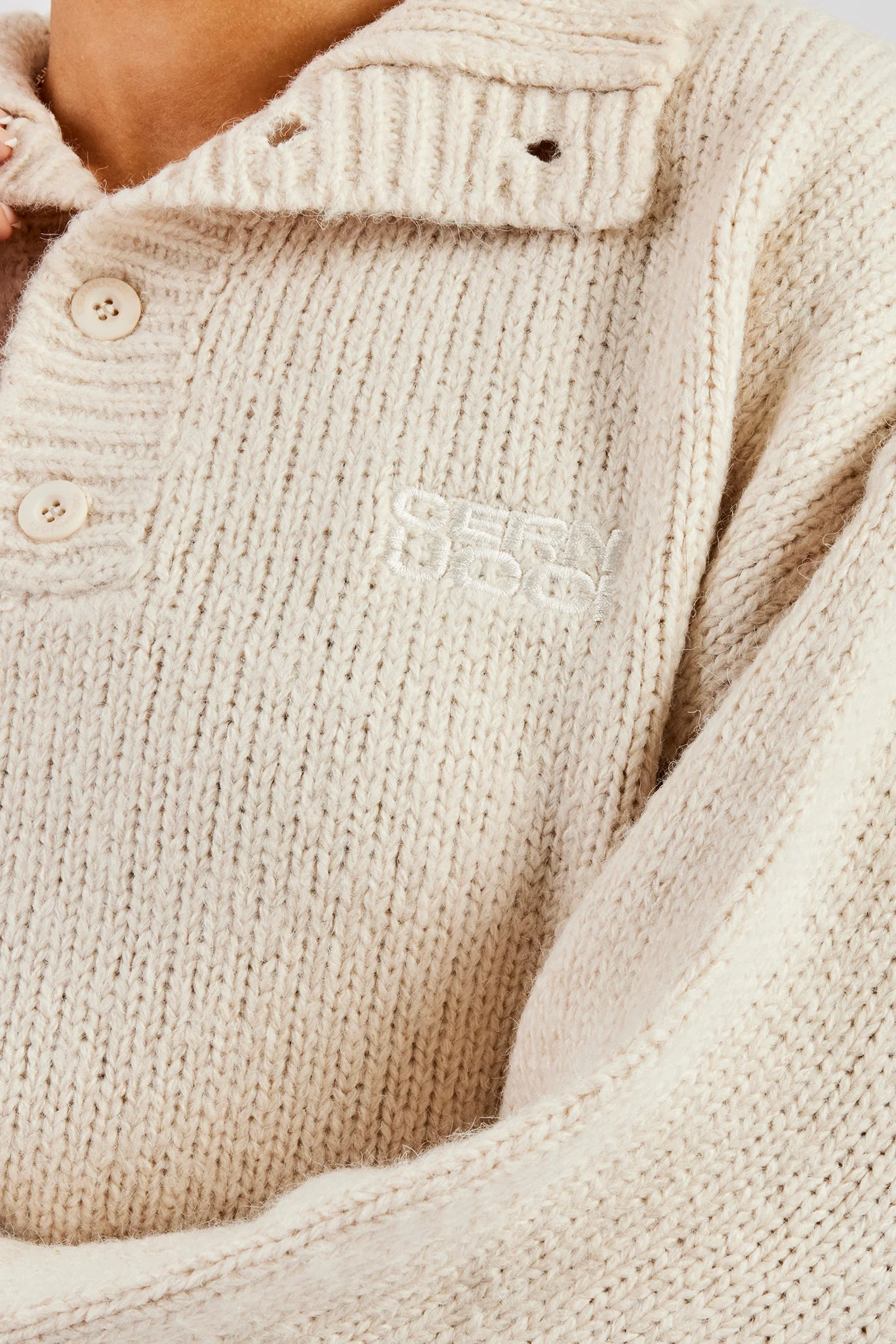 Knit Funnel Neck Sweater - Oatmeal - Image 2