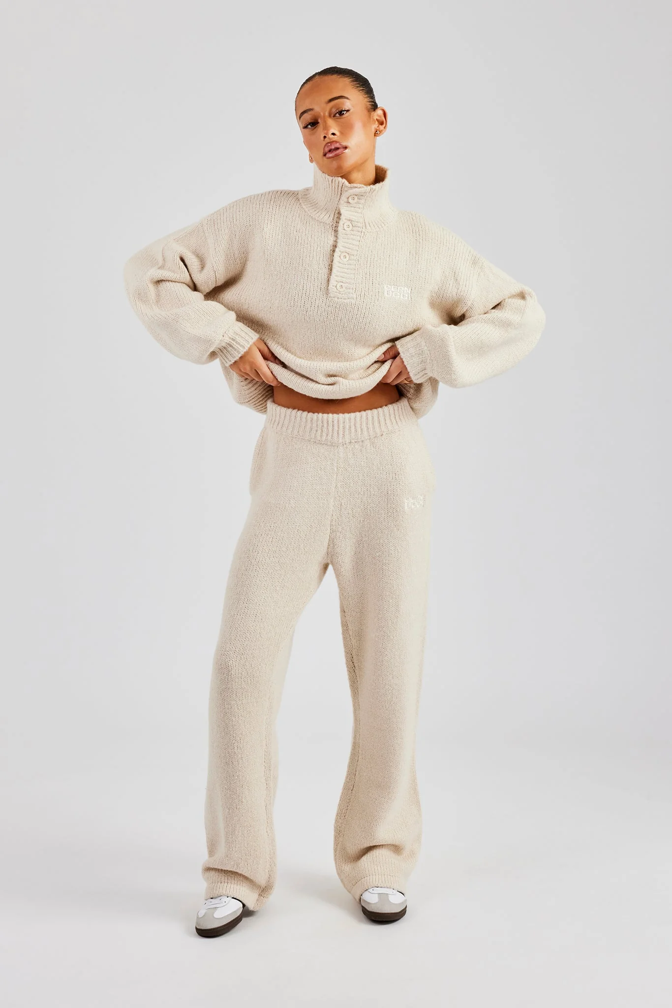 Knit Funnel Neck Sweater - Oatmeal - Image 3