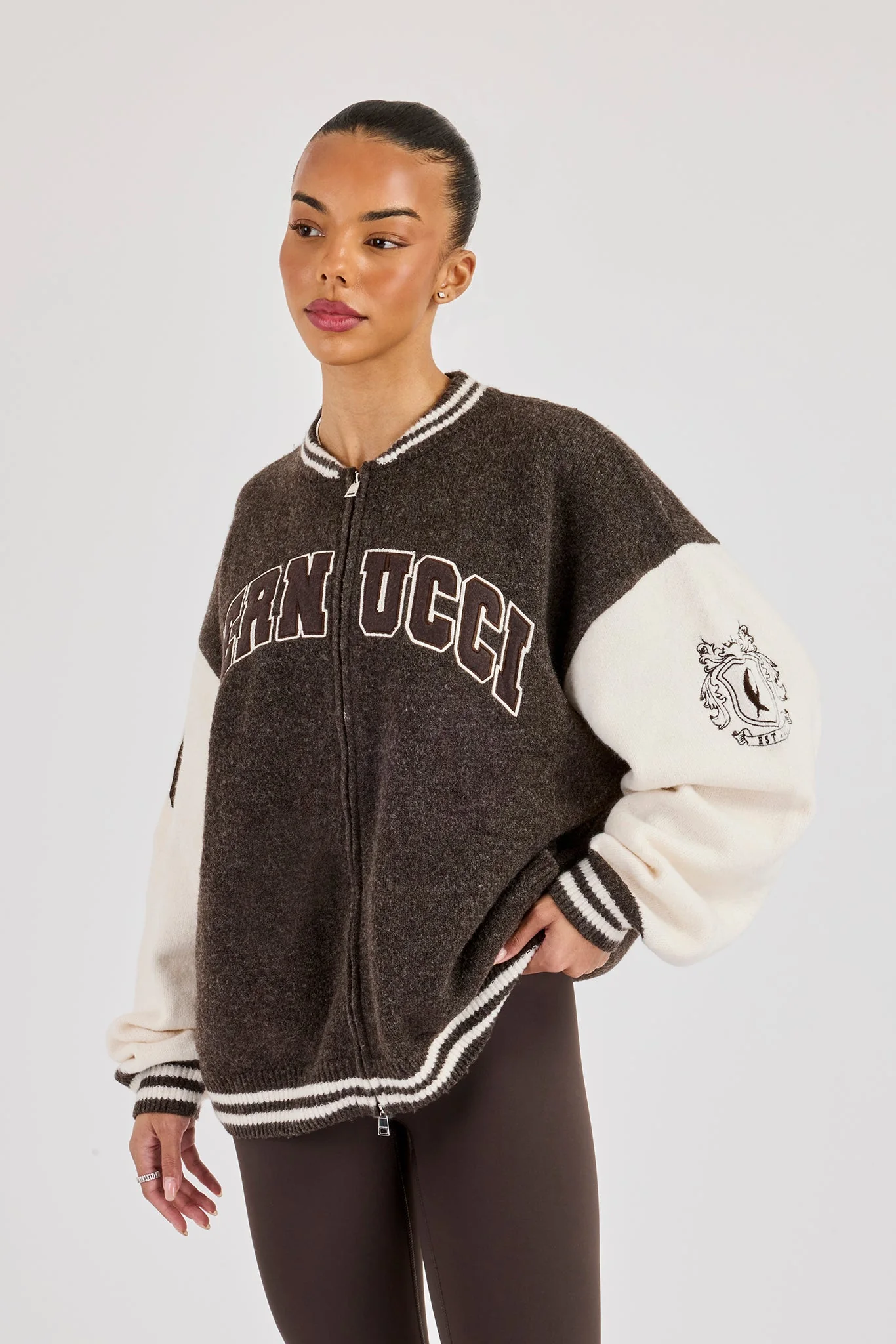Knit Varsity Bomber - Chocolate - Image 3