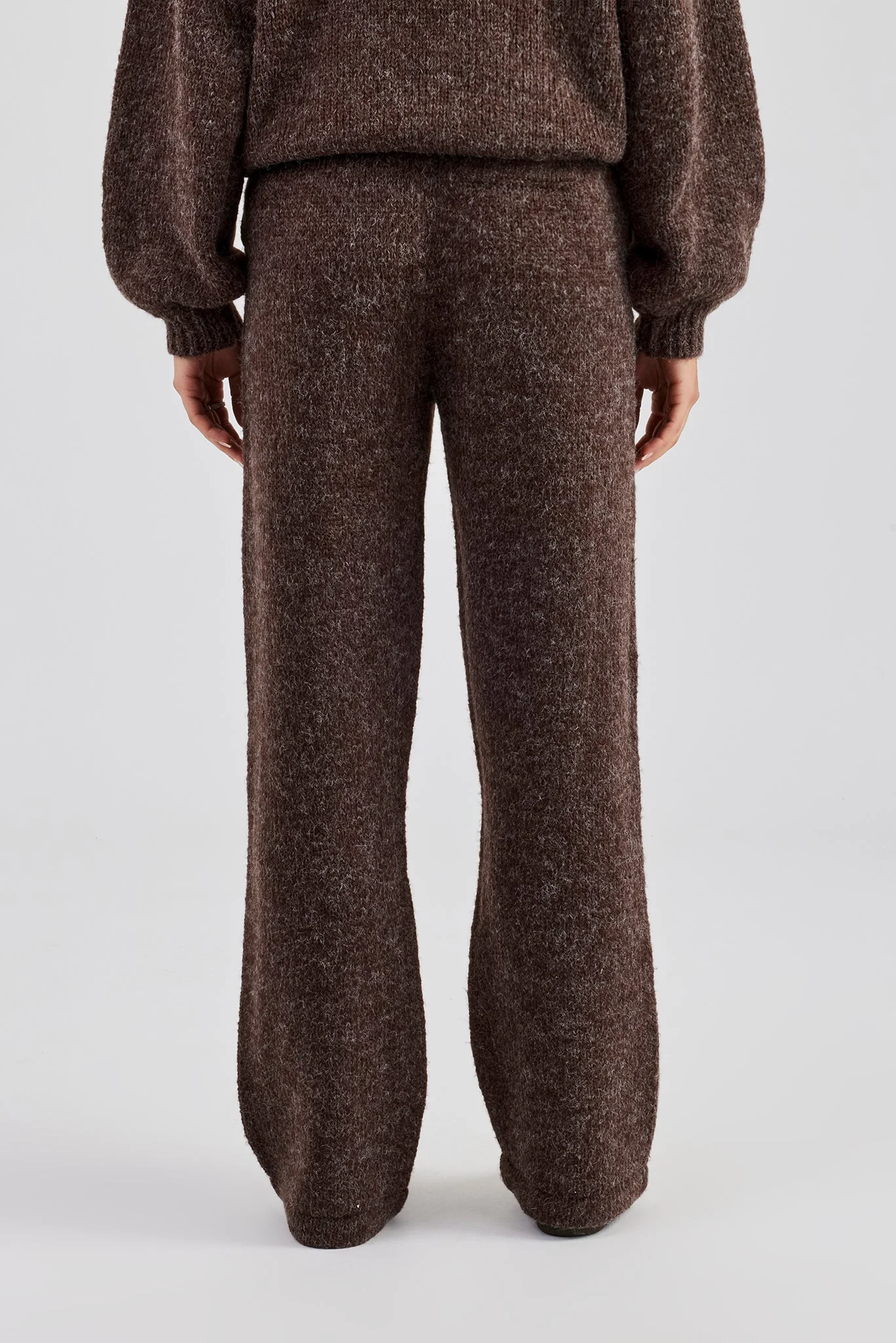 Knit Wide Leg Embroidered Jogger - Chocolate - Image 10