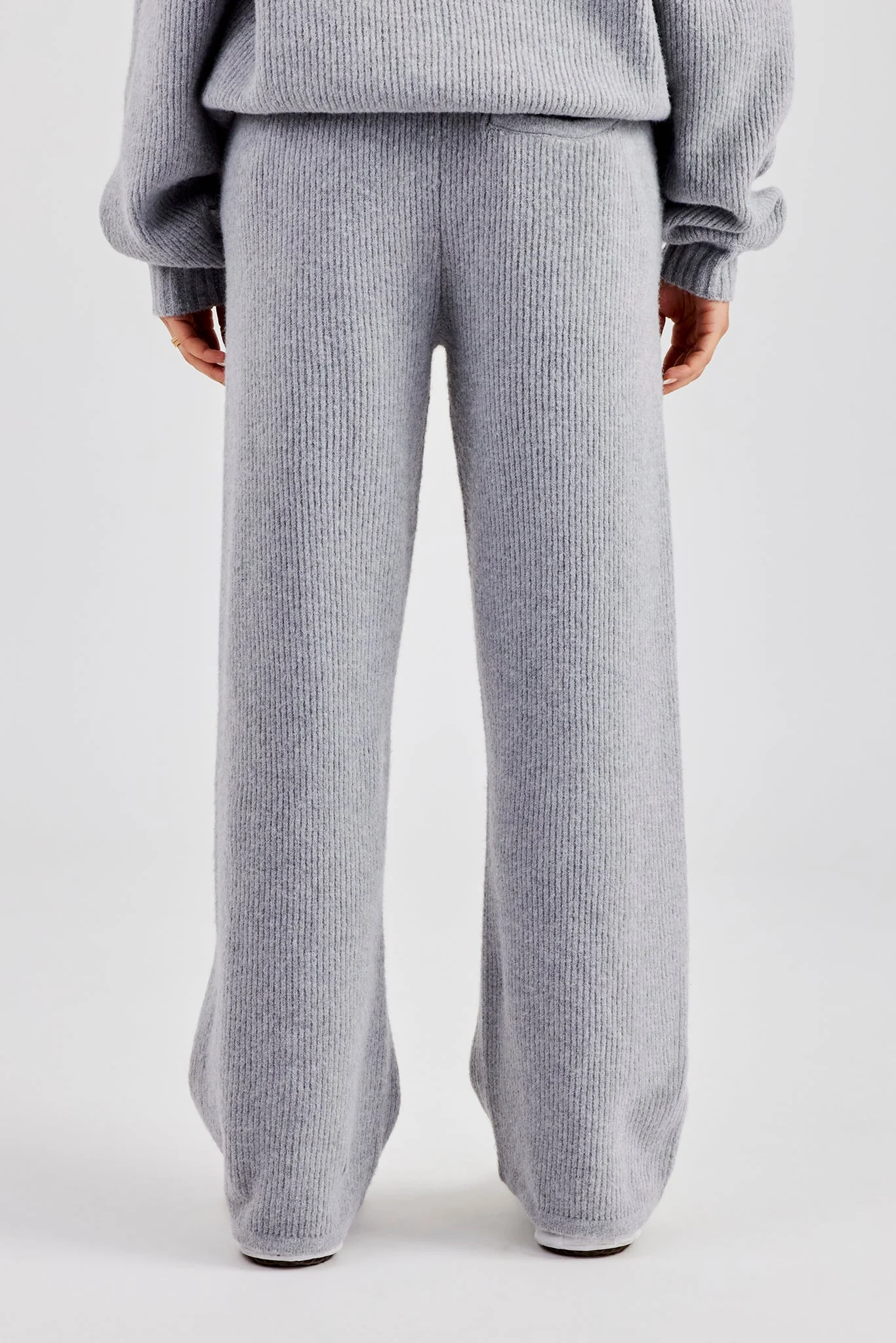 Knit Wide Leg Embroidered Jogger - Grey - Image 4