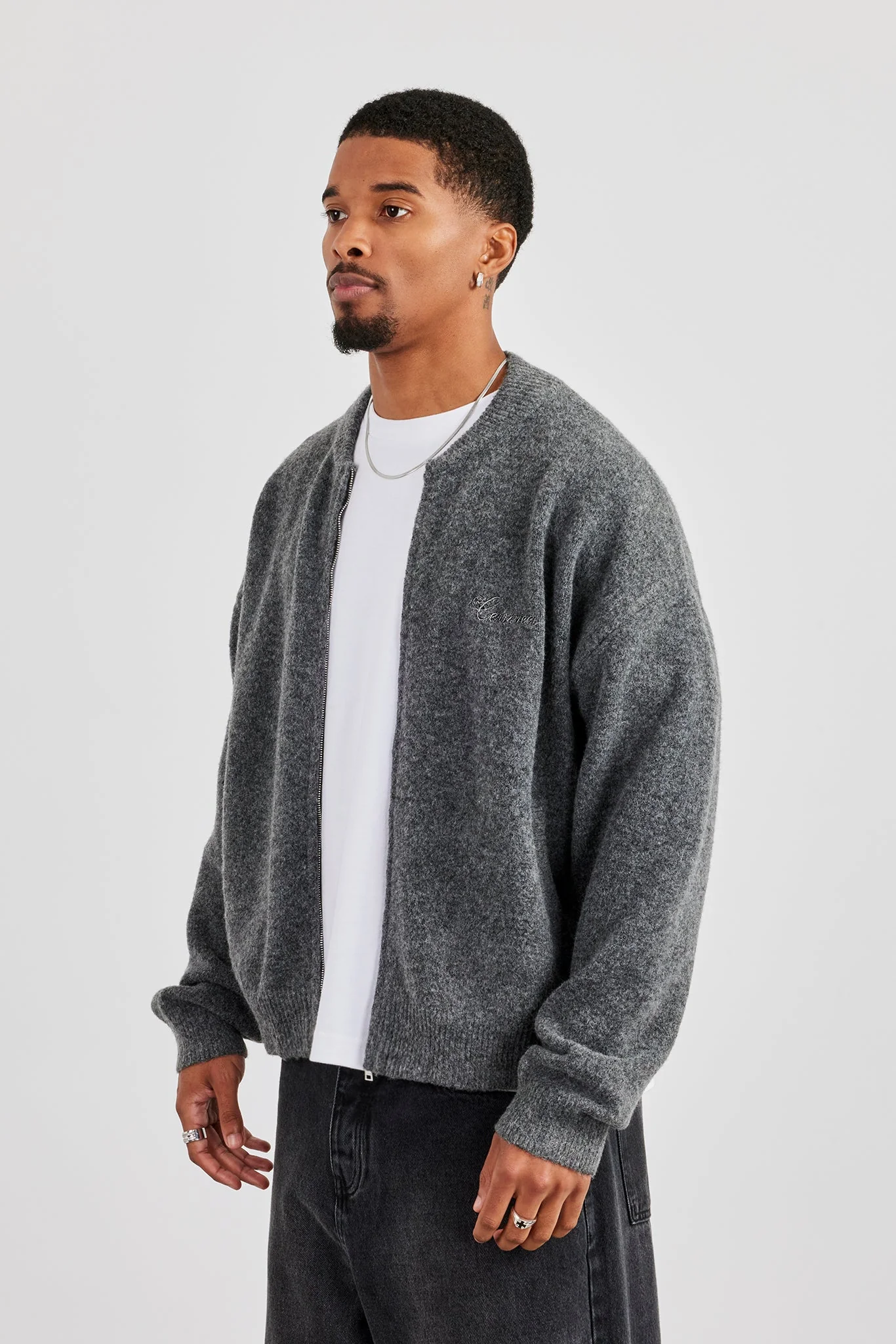 Knitted Bomber Jacket - Grey - Image 2