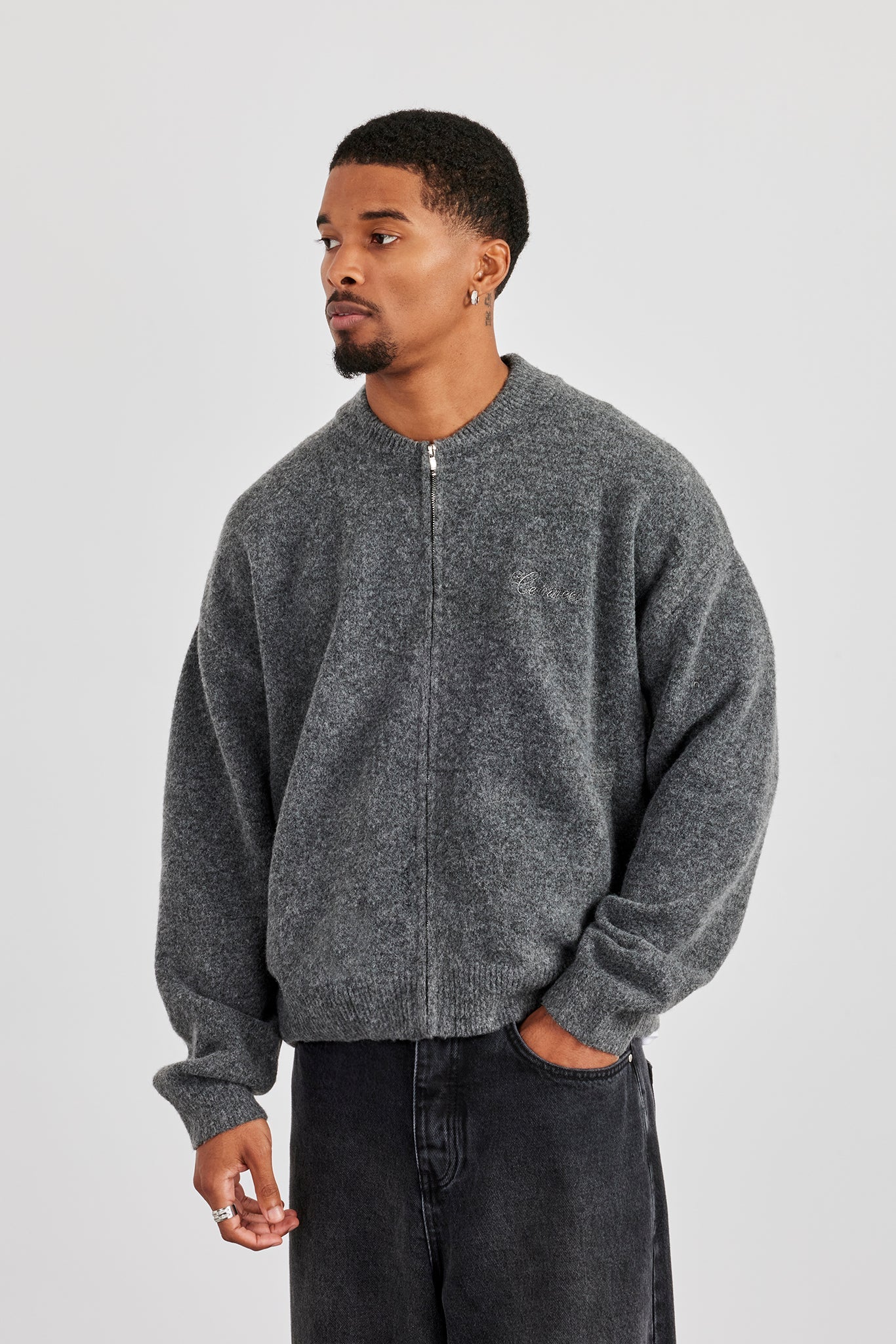 Knitted Bomber Jacket - Grey - Image 4