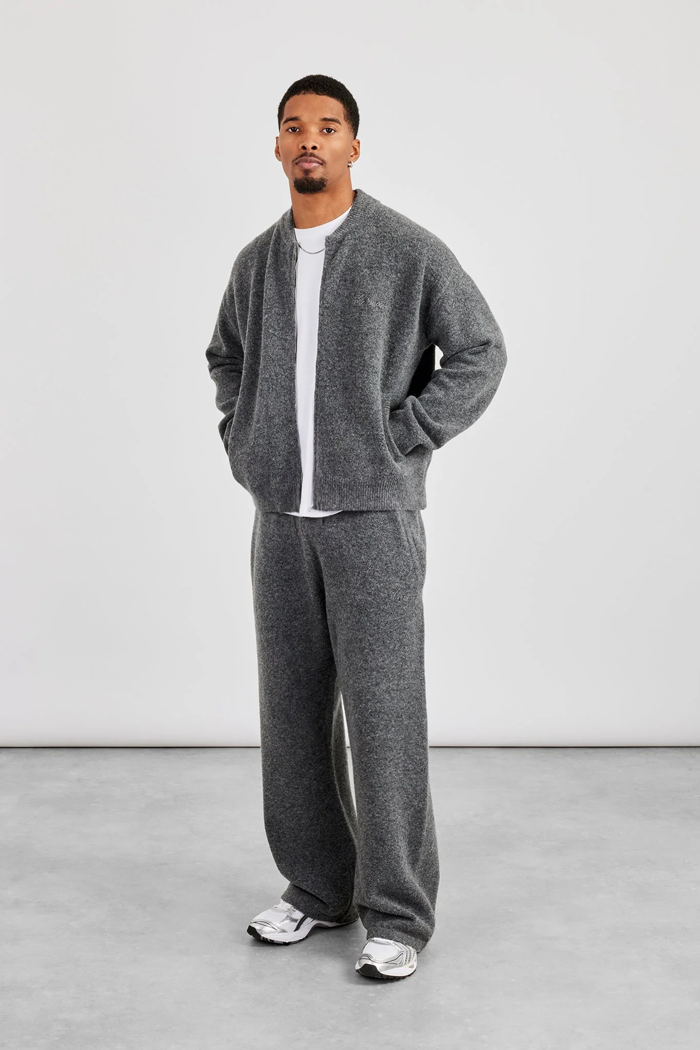 Knitted Bomber Jacket & Relaxed Jogger - Grey - Image 4