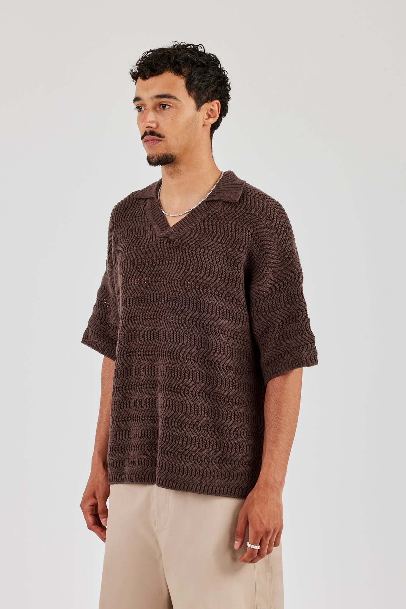 Knitted Boxy Polo - Chocolate - Image 4
