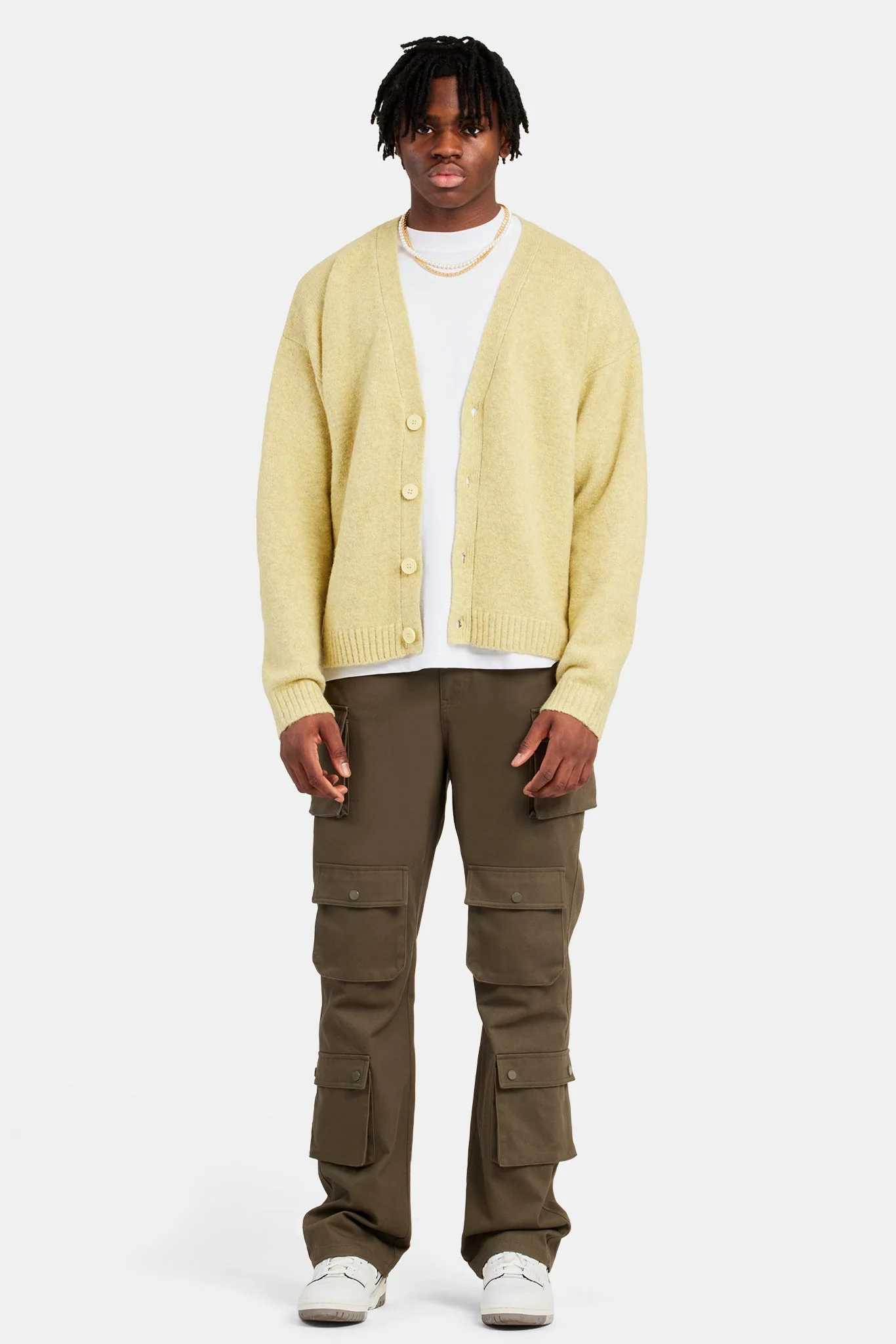 Knitted Button Front Cardigan - Lime - Image 2
