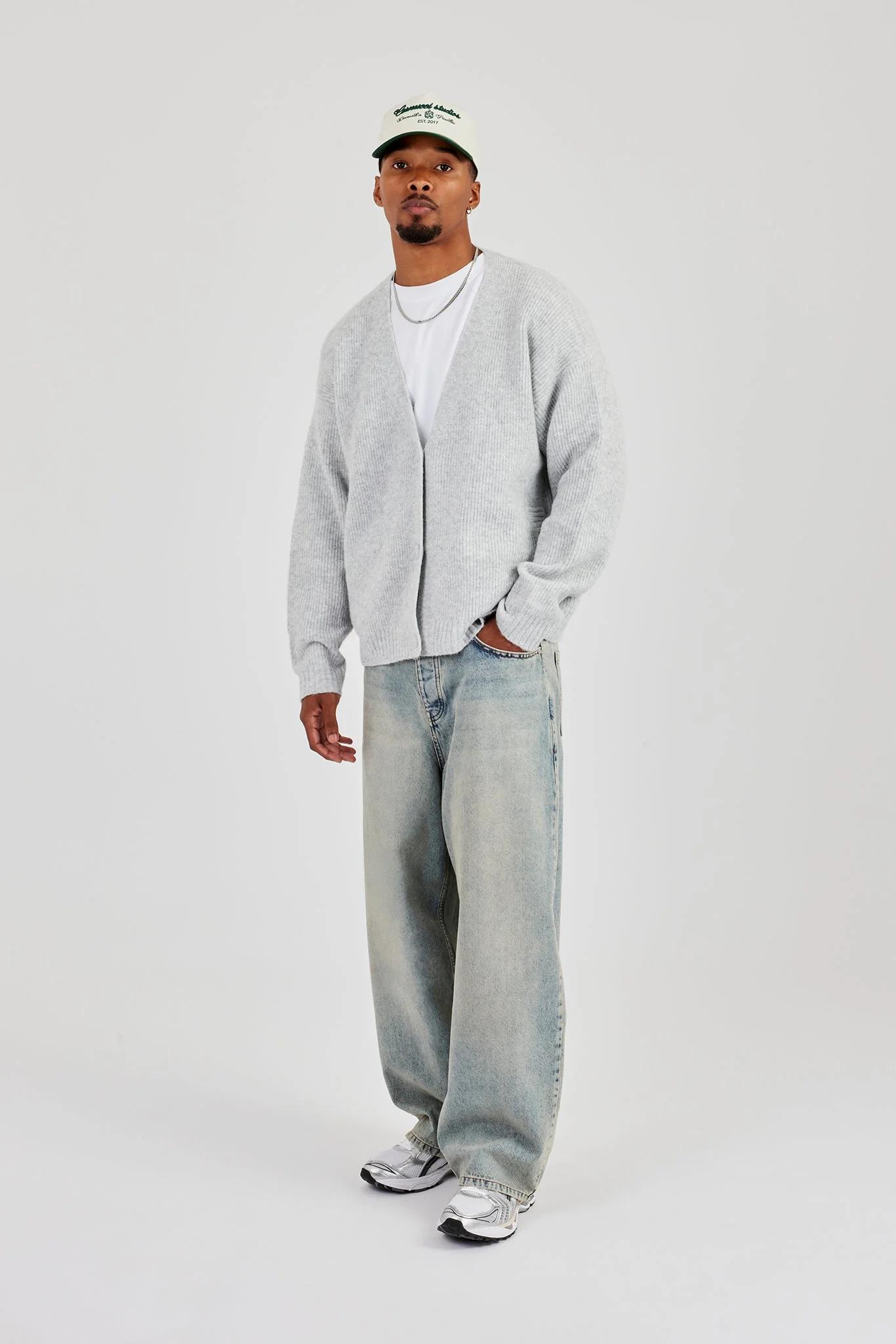 Knitted Cardigan - Light Grey - Image 2