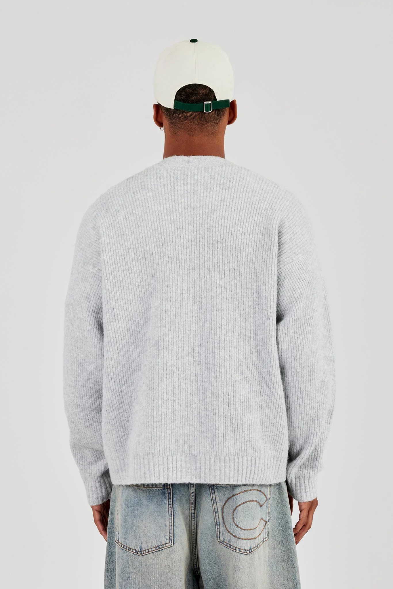 Knitted Cardigan - Light Grey - Image 3