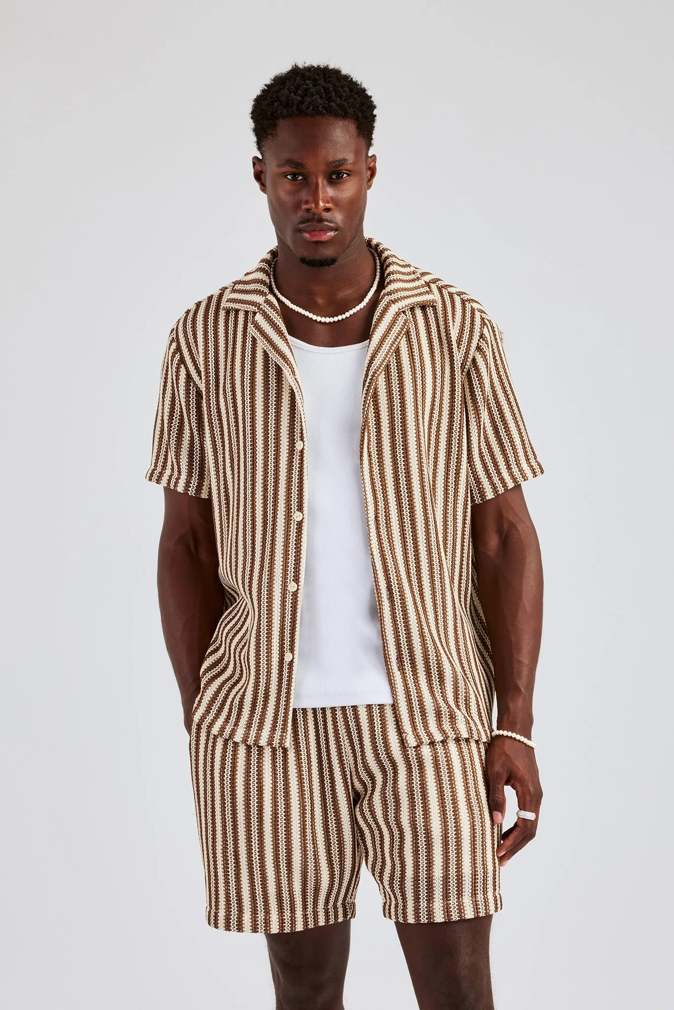 Knitted Contrast Stripe Short - Chocolate - Image 2
