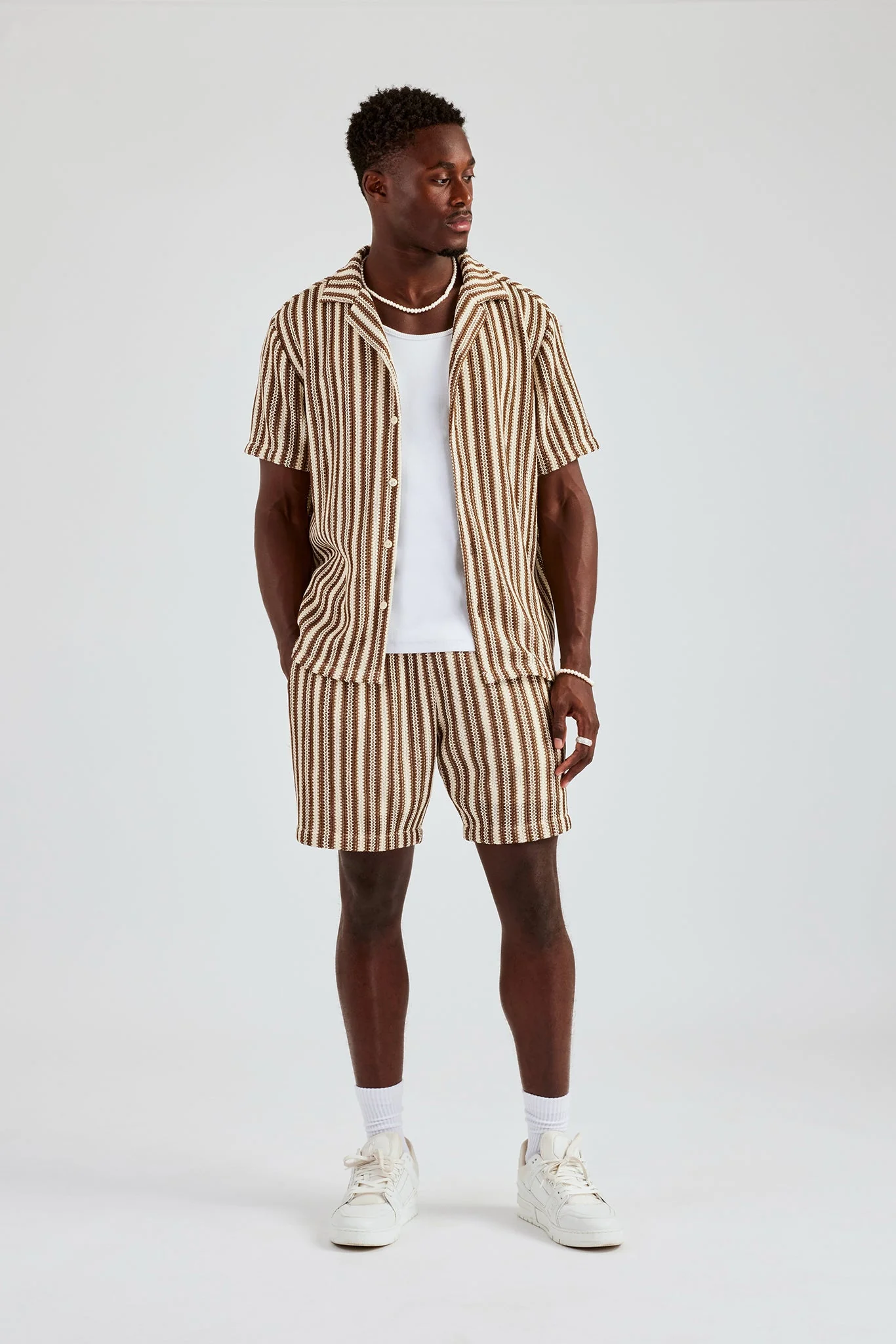 Knitted Contrast Stripe Short - Chocolate - Image 3