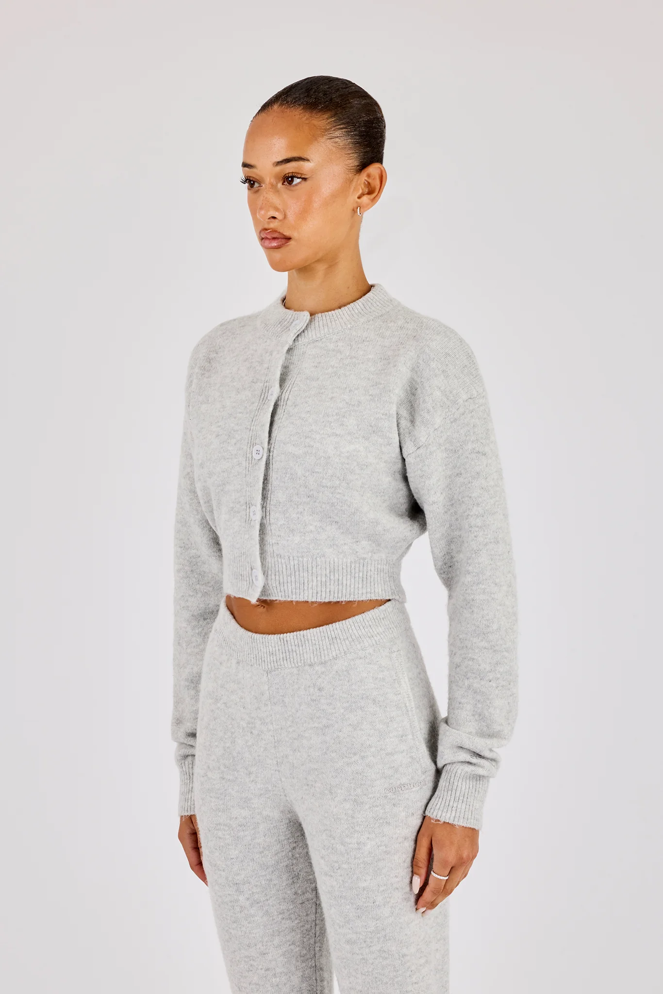 Knitted Cropped Cardigan - Grey - Image 3