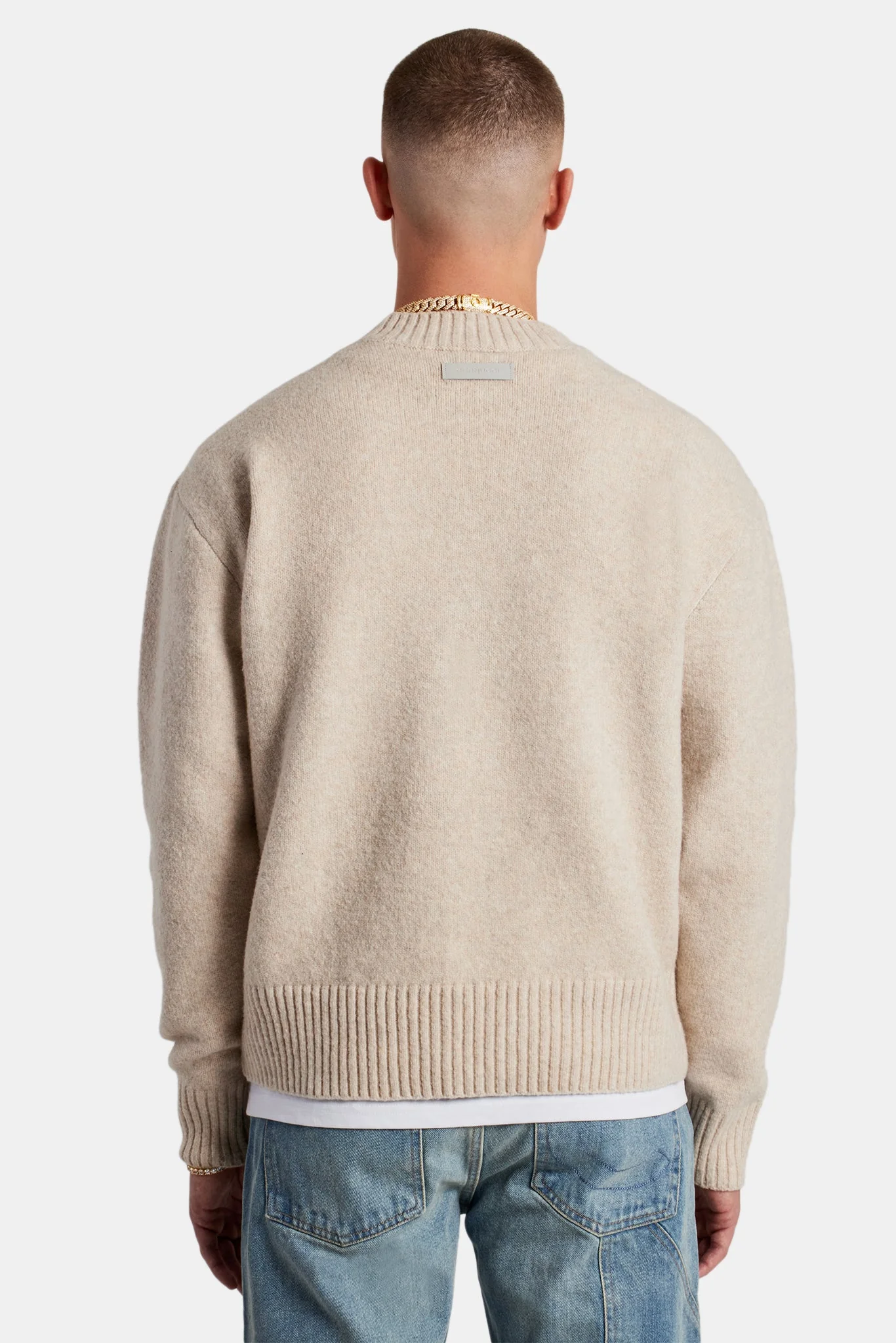 Knitted Deep Rib Sweater - Beige - Image 3