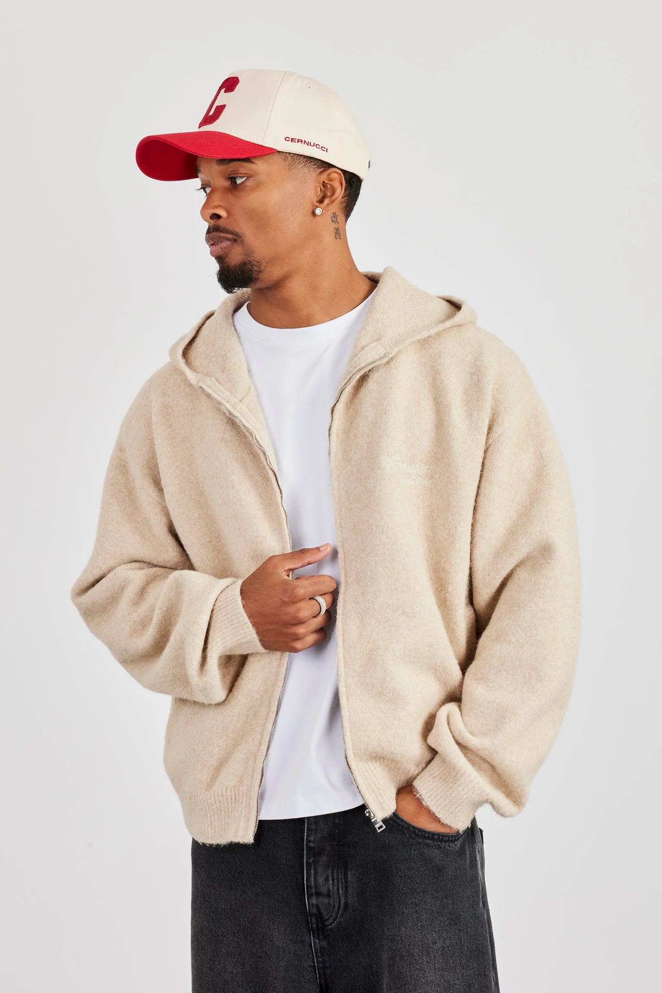 Knitted Zip Hoodie - Beige - Image 2