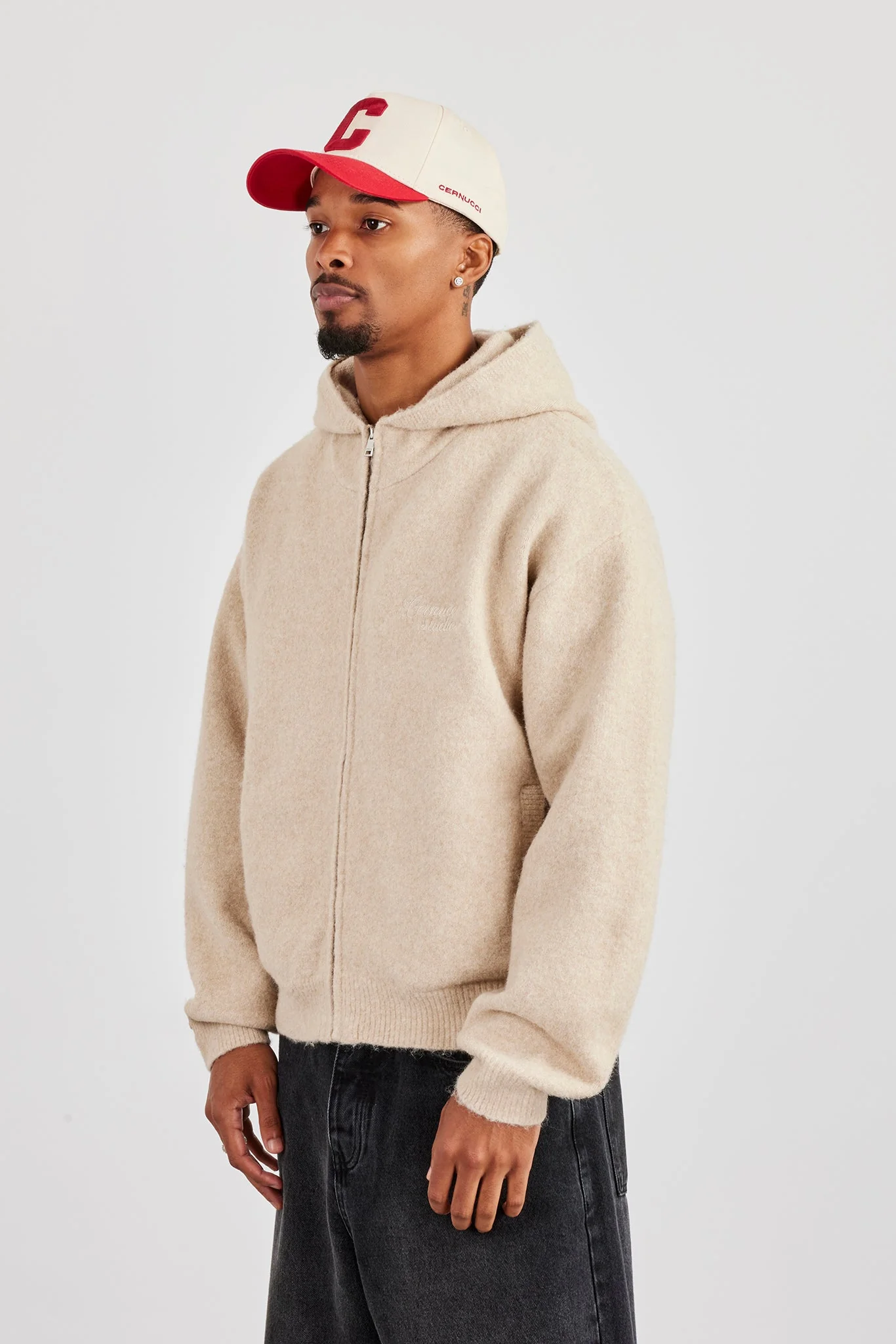 Knitted Zip Hoodie - Beige - Image 3
