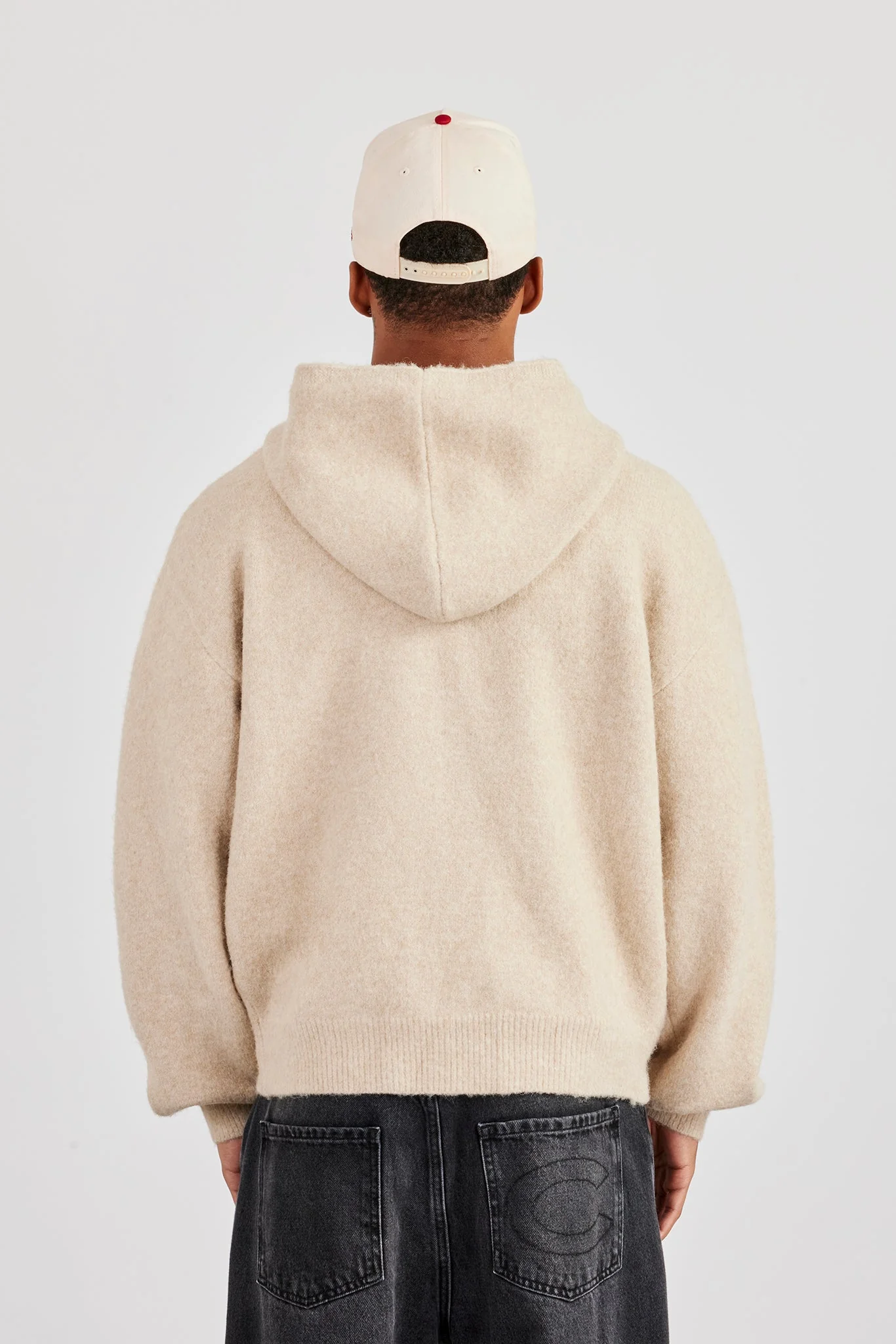 Knitted Zip Hoodie - Beige - Image 4