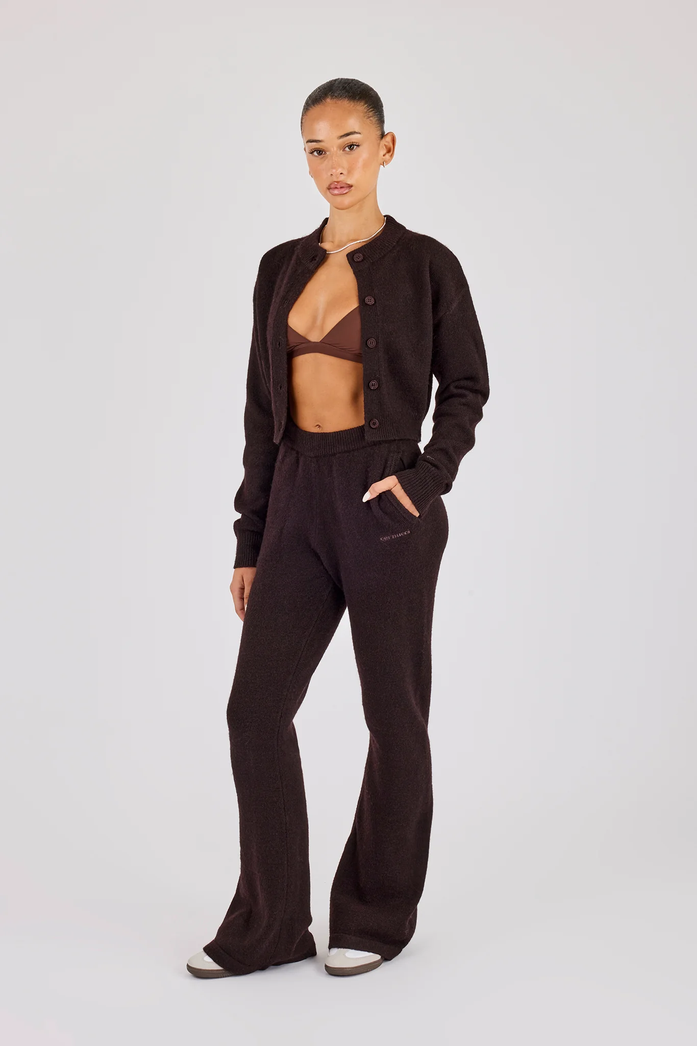 Knitted Flare Trouser - Chocolate - Image 2
