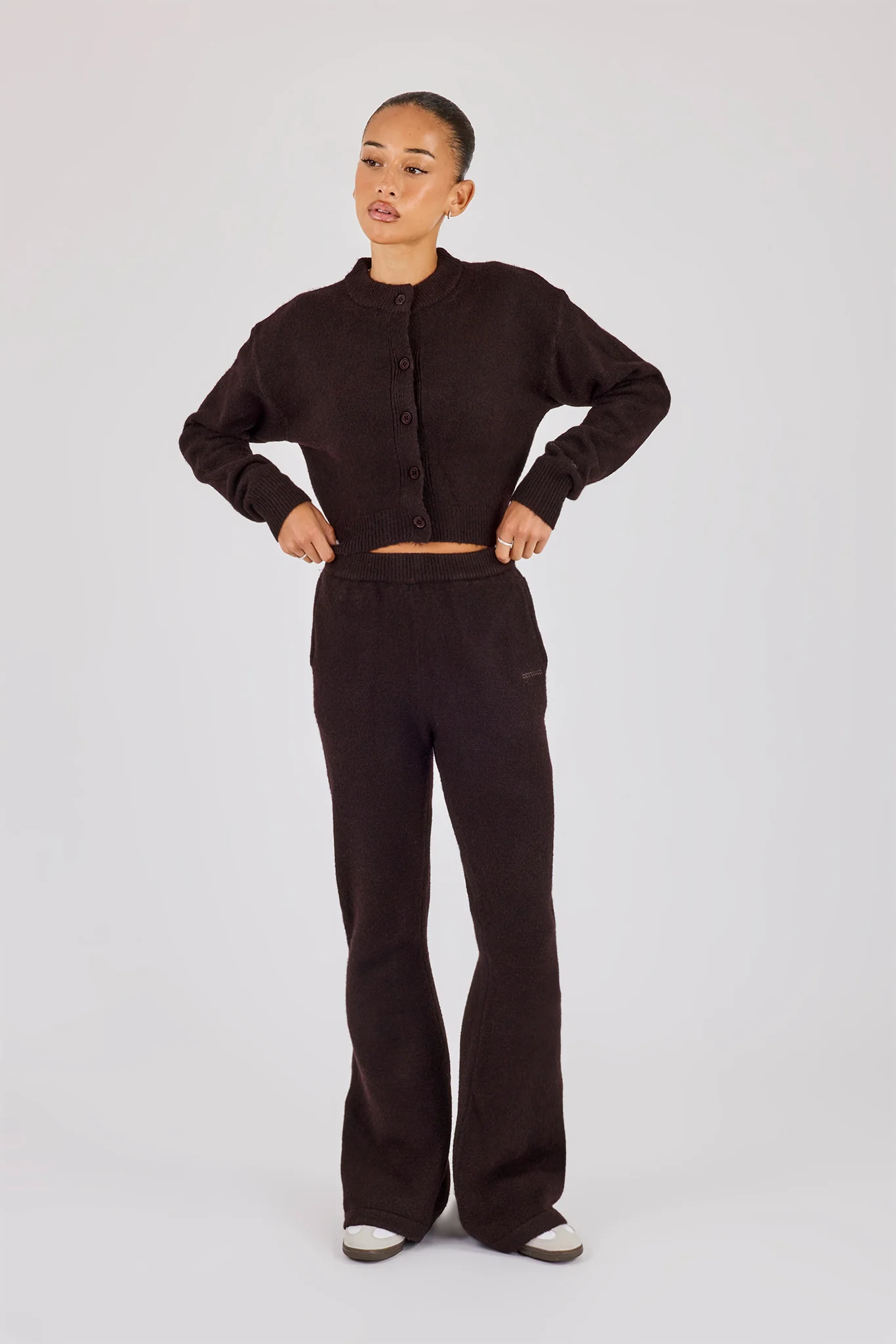 Knitted Flare Trouser - Chocolate - Image 4