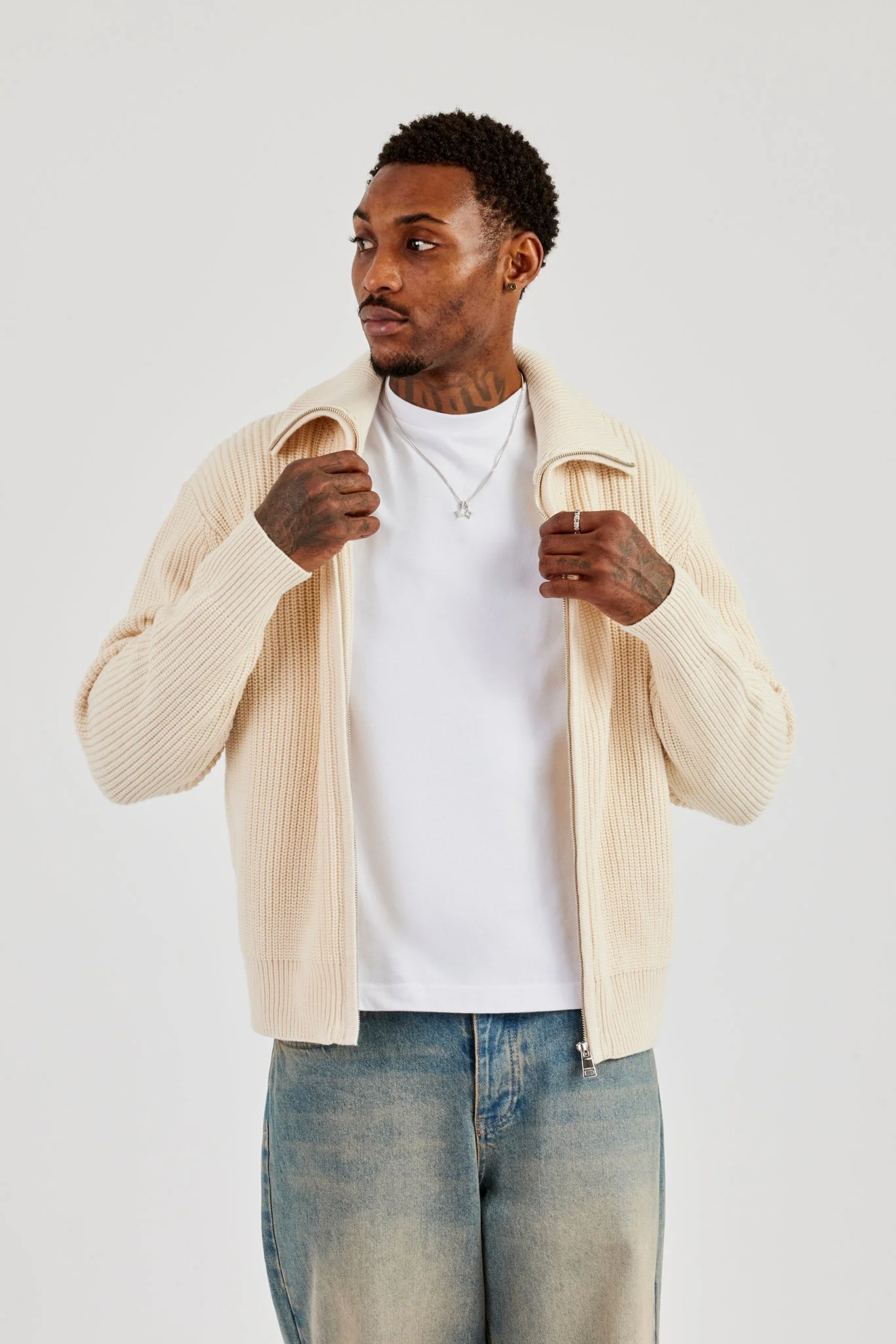 Knitted Funnel Neck Jumper - Off White - Image 2