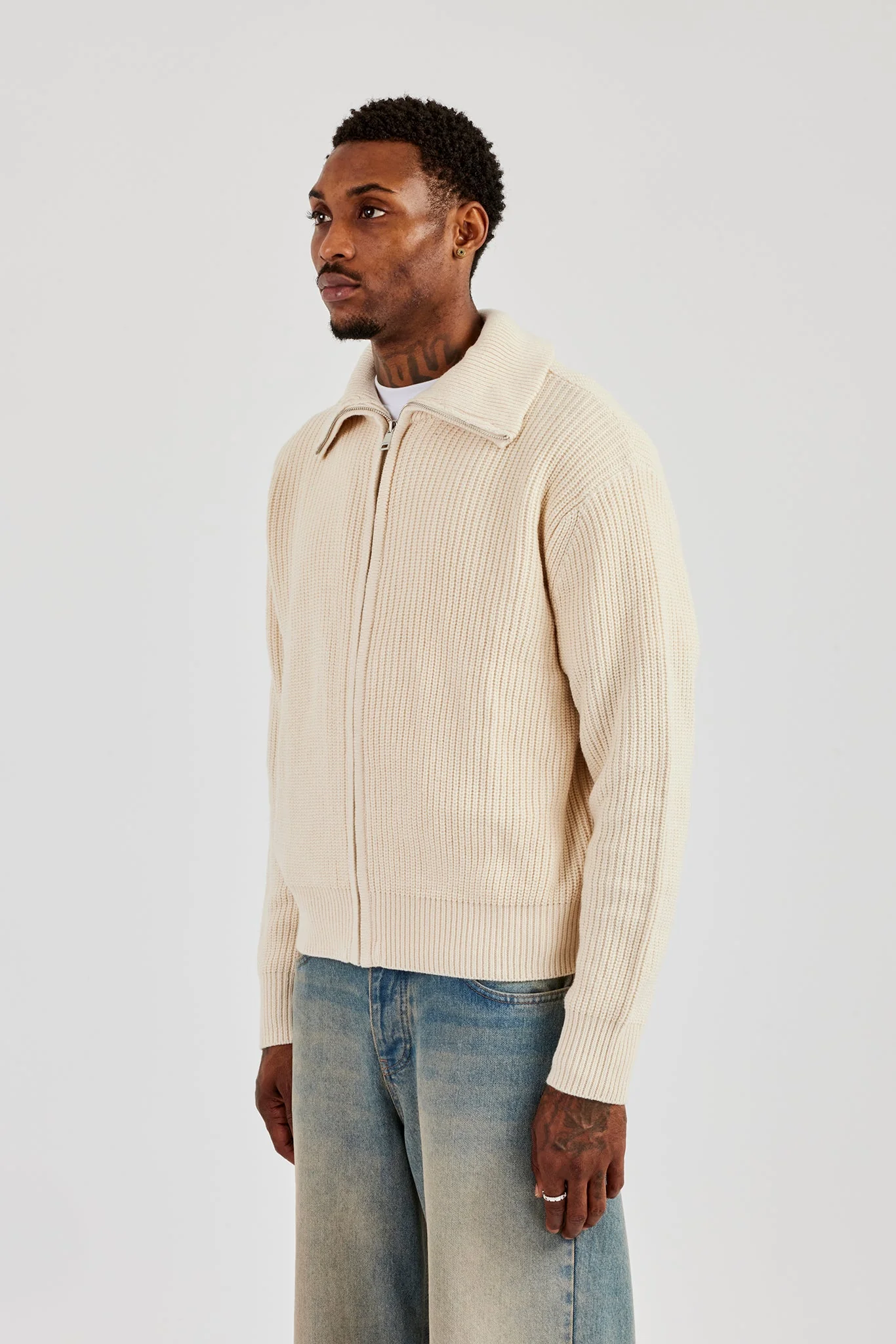 Knitted Funnel Neck Jumper - Off White - Image 3