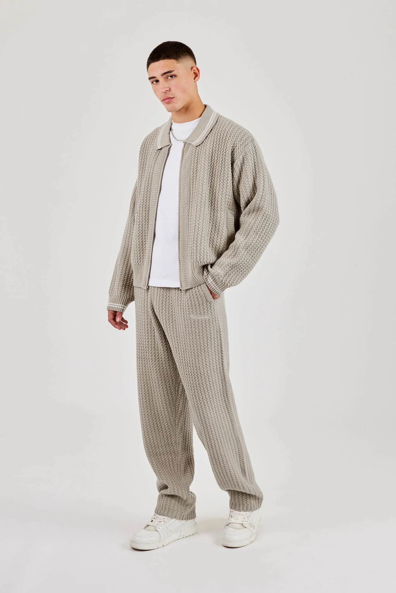 Knitted Harrington & Jogger - Taupe