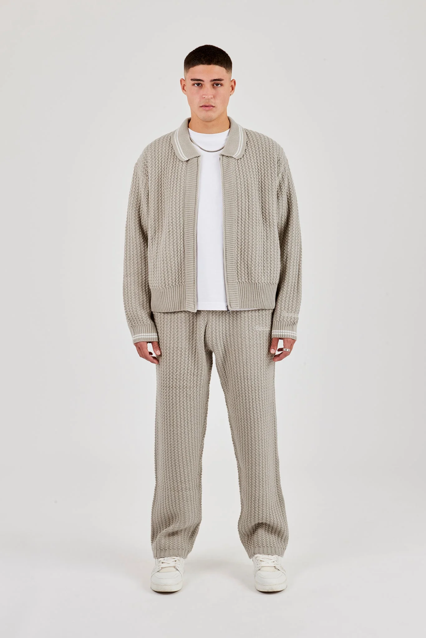 Knitted Harrington & Jogger - Taupe - Image 4