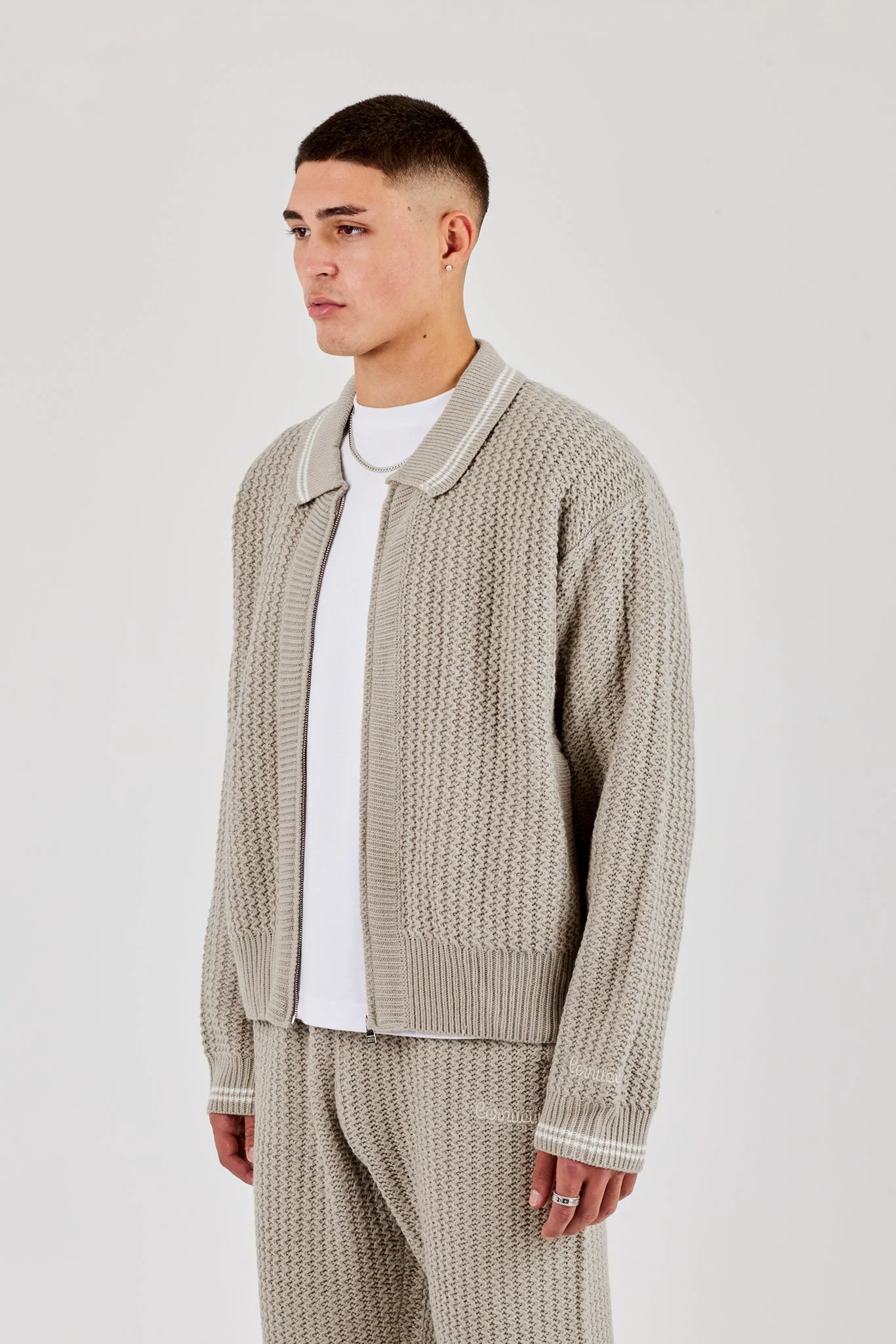Knitted Harrington - Taupe - Image 2