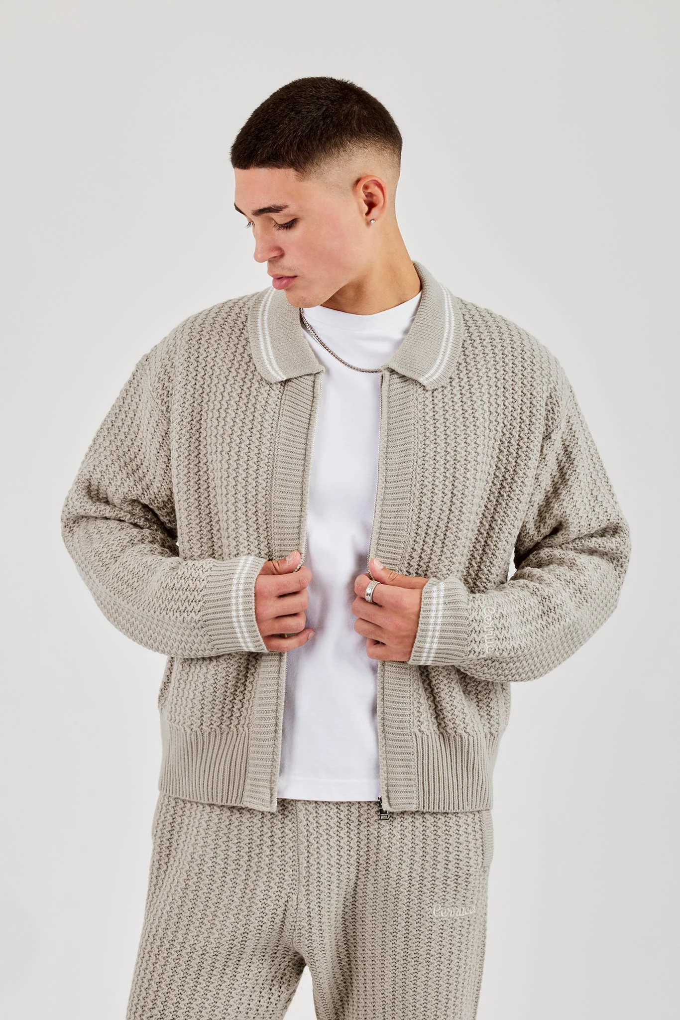 Knitted Harrington - Taupe - Image 4