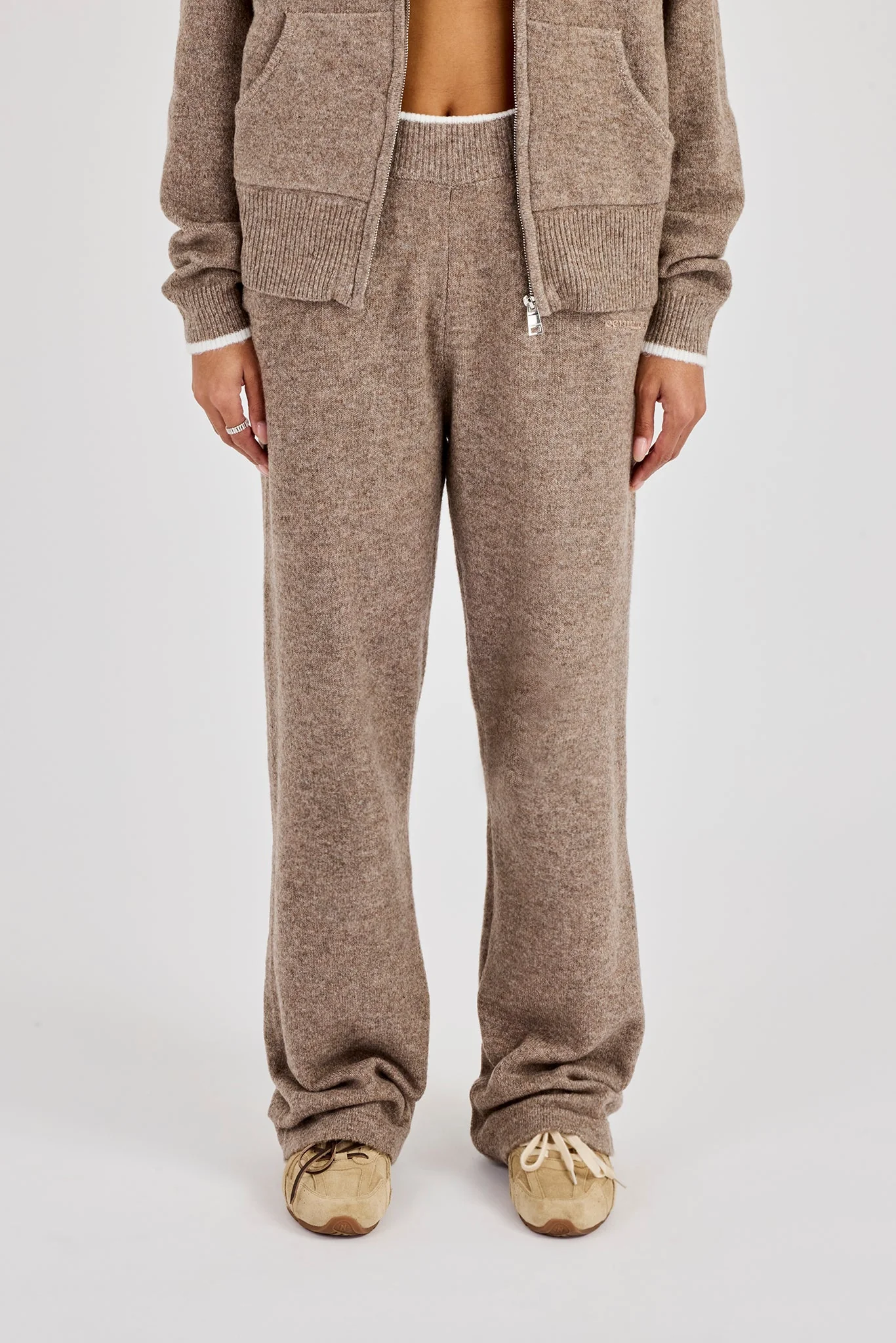 Knitted Jogger With Contrast Tipping - Taupe - Image 2