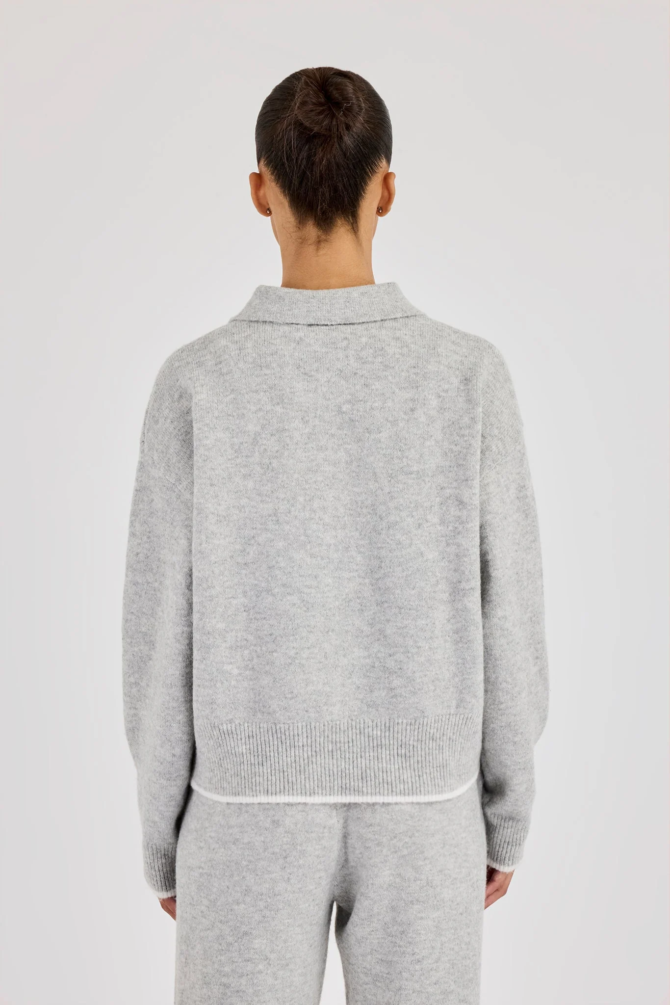 Knitted Long Sleeve Polo With Contrast Tipping - Grey - Image 4