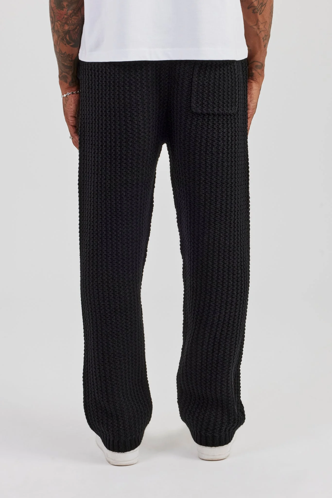 Knitted Sports Rib Jogger - Black - Image 4