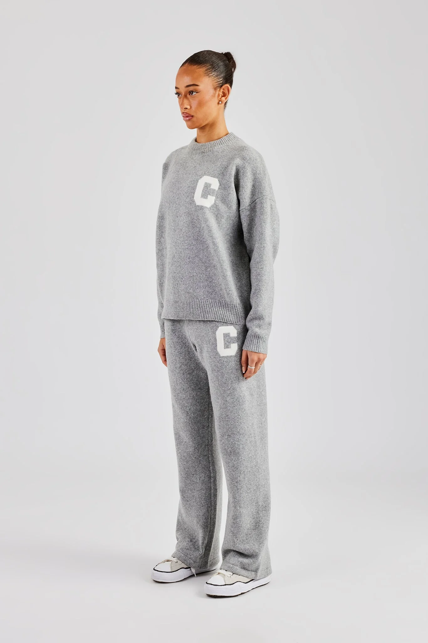 Knitted Sweatshirt Tracksuit - Grey - Image 4