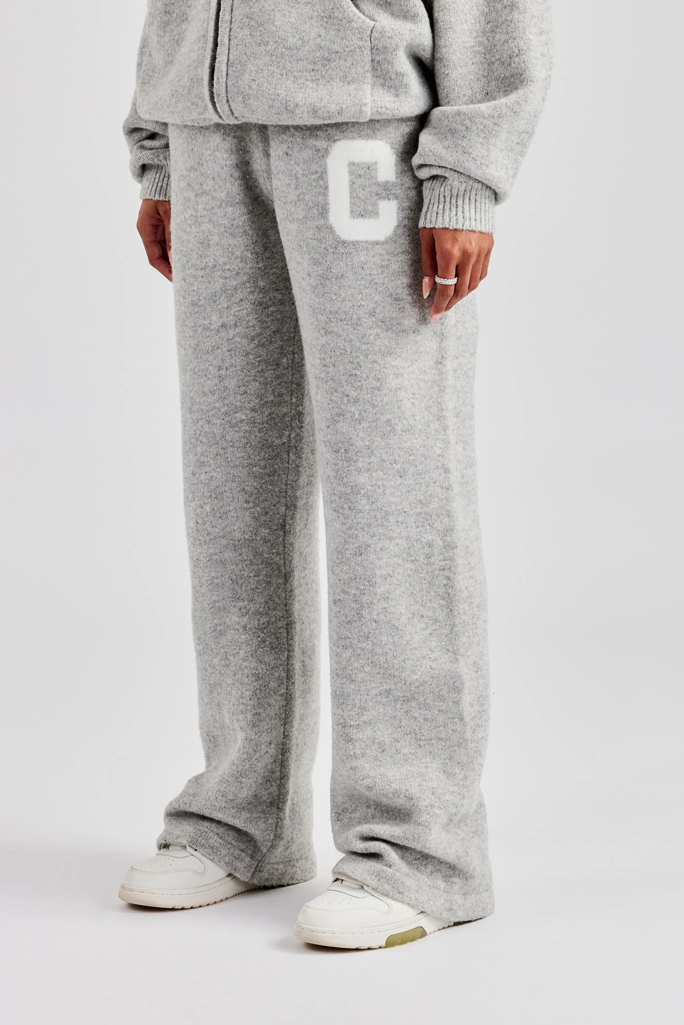 Knitted Wide Leg Jogger - Light Grey