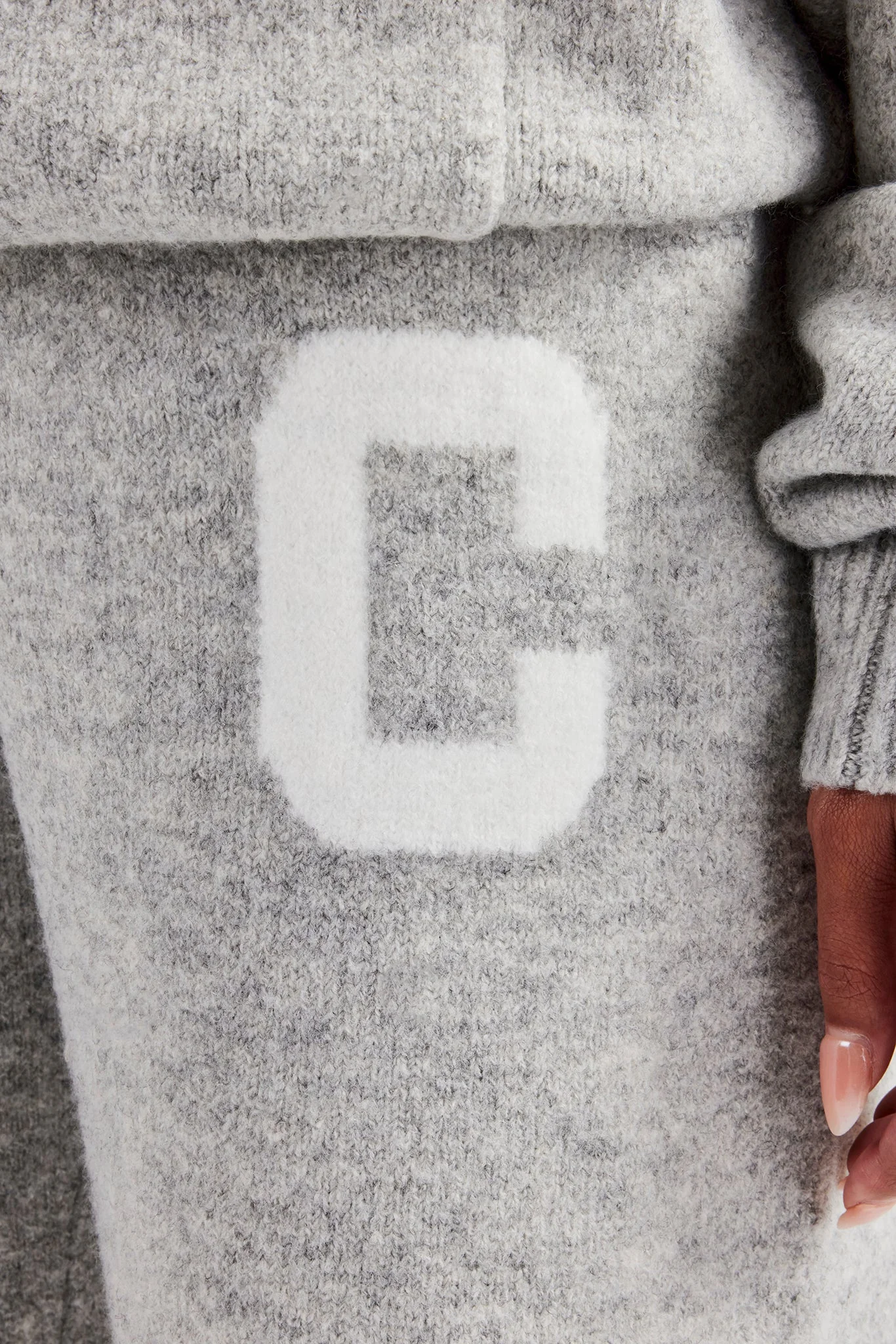 Knitted Wide Leg Jogger - Light Grey - Image 3