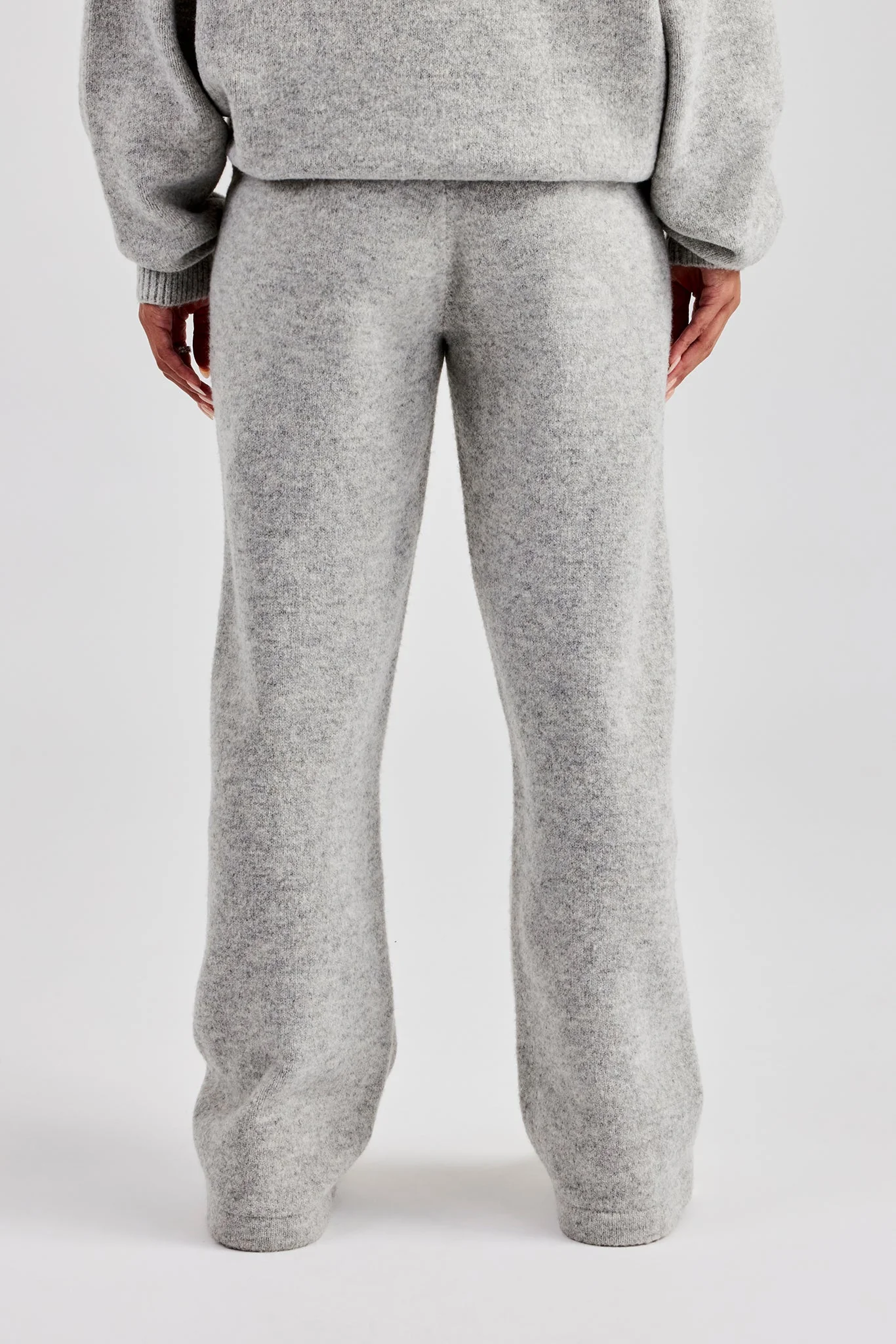 Knitted Wide Leg Jogger - Light Grey - Image 4