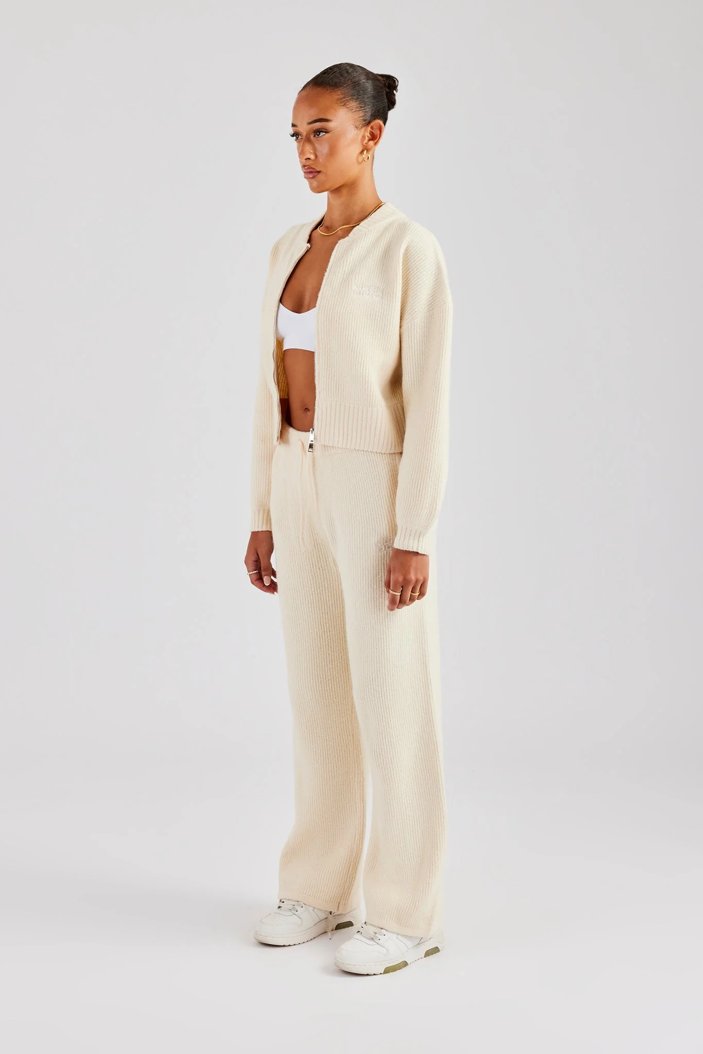 Knitted Zip Front Bomber and Jogger - Oatmeal - Image 6