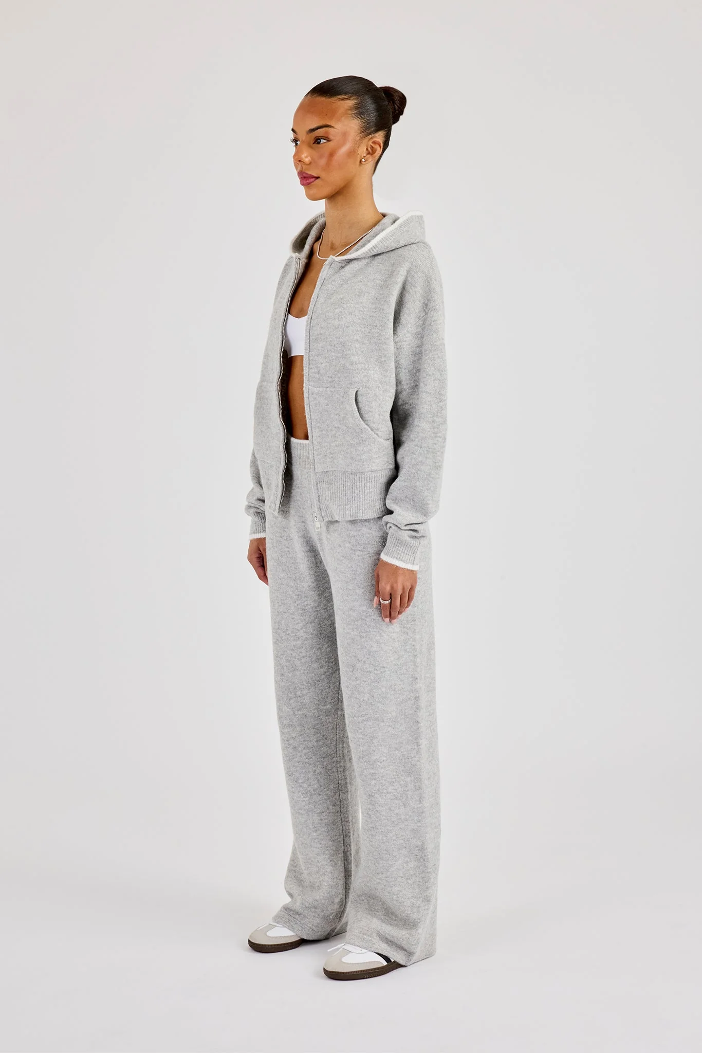 Knitted Zip Through & Jogger With Contrast Tipping - Grey - Image 2
