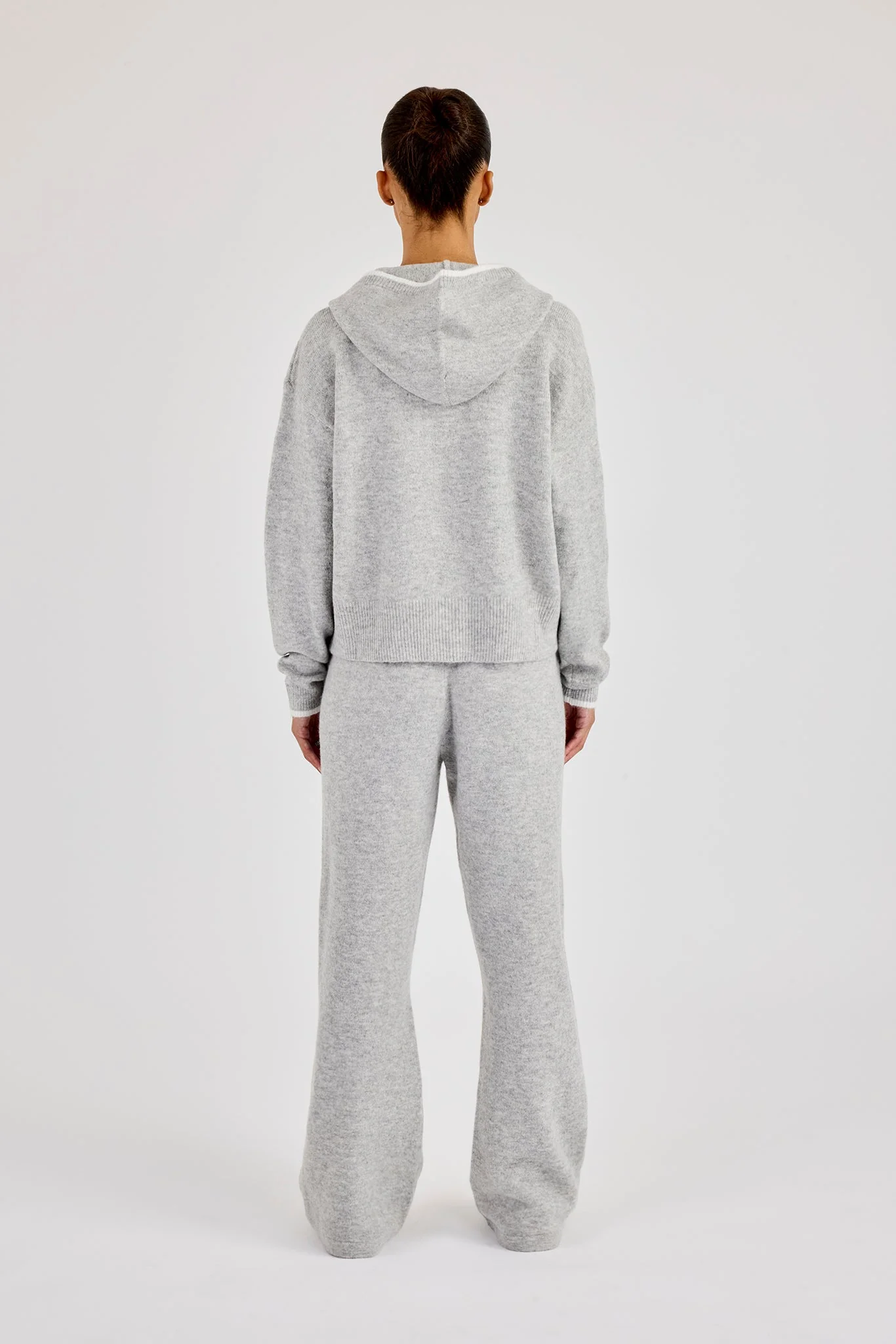 Knitted Zip Through & Jogger With Contrast Tipping - Grey - Image 3
