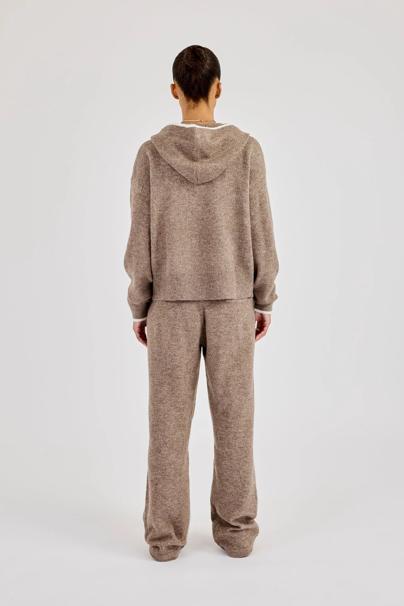 Knitted Zip Through & Jogger With Contrast Tipping - Taupe - Image 3