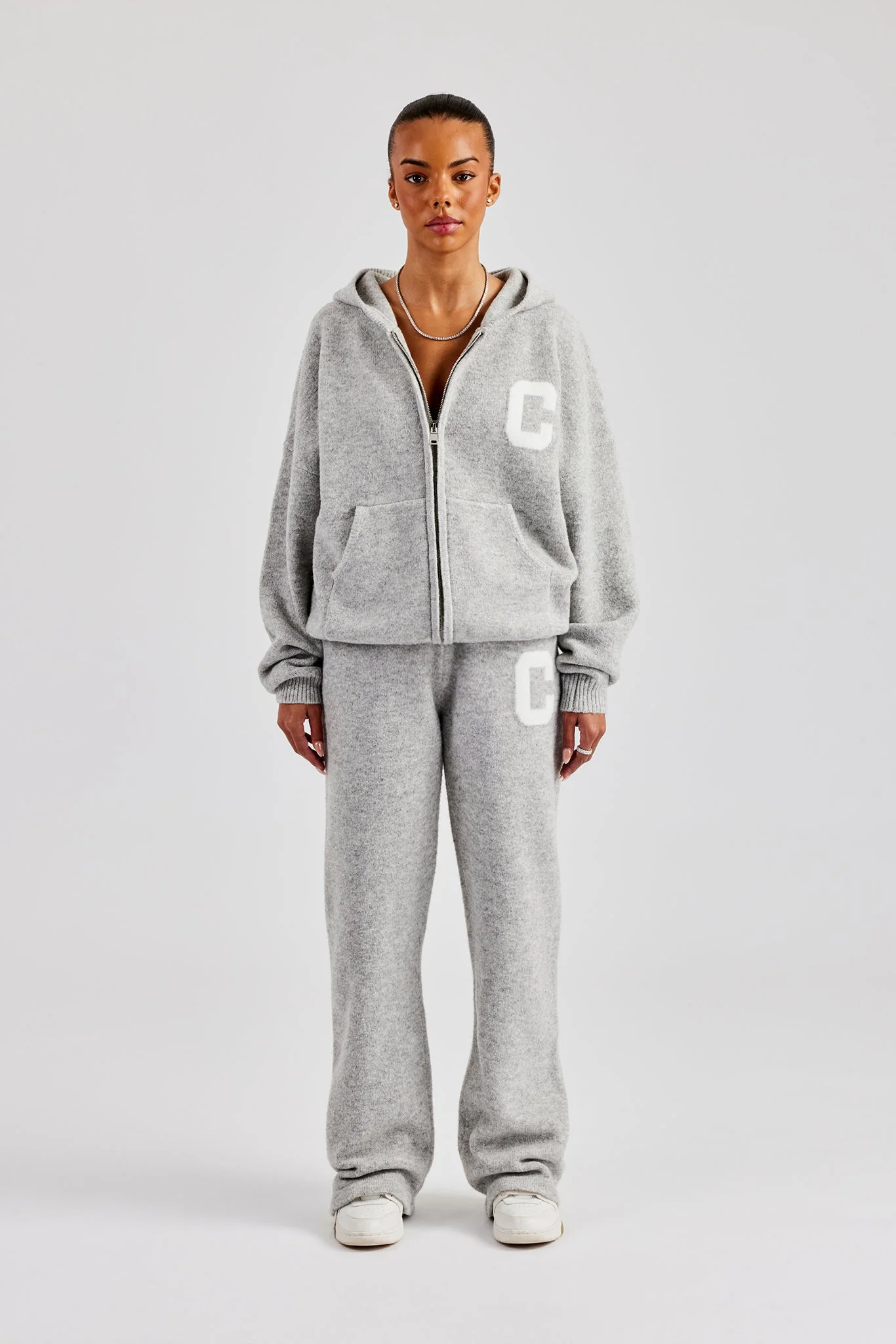 Knitted Zip Through Tracksuit - Light Grey - Image 5
