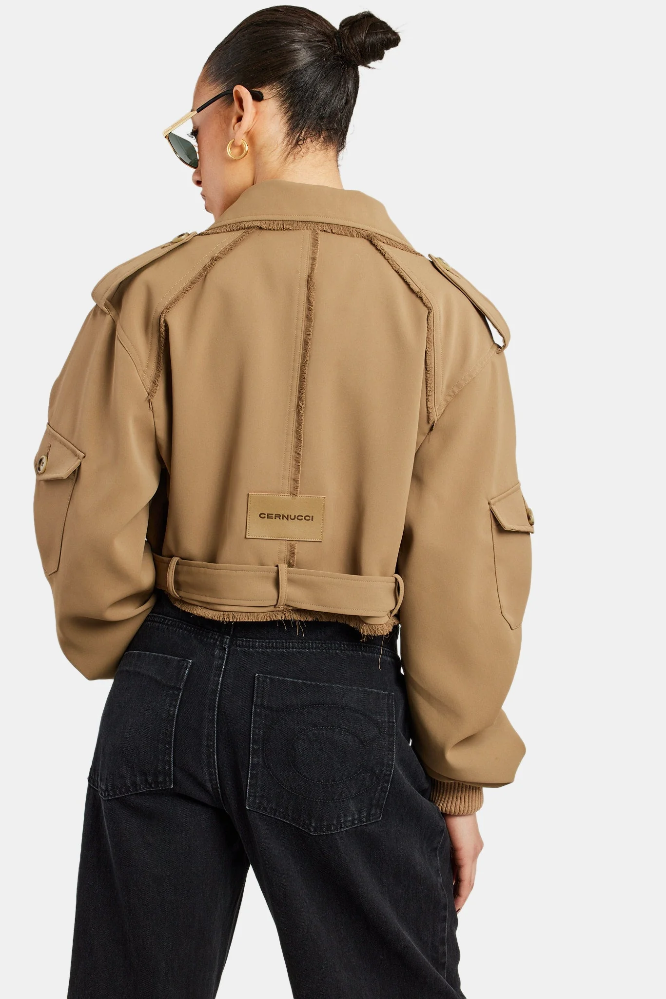 Ladies Cropped Cargo Trench - Beige - Image 2