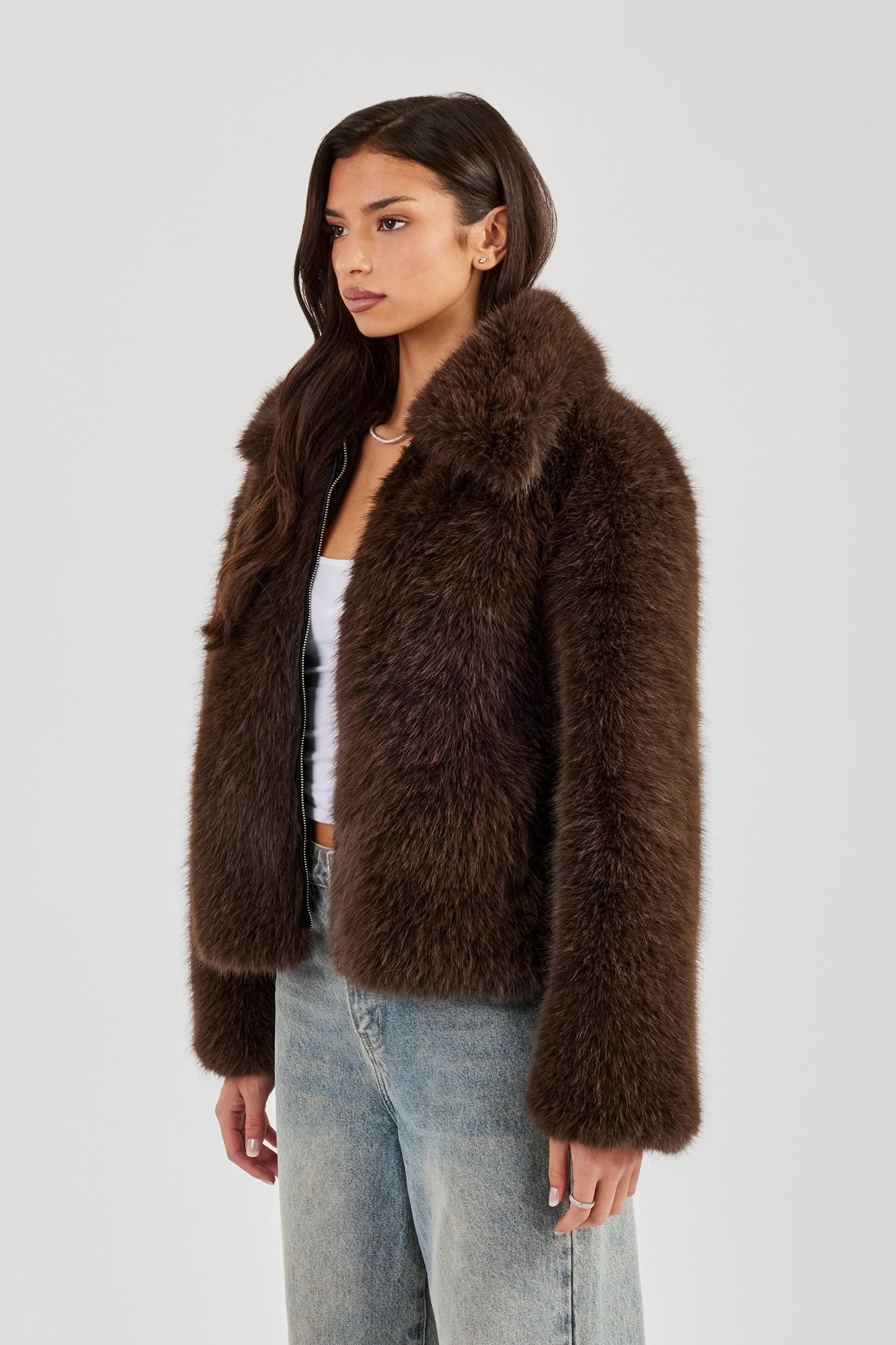 Ladies Fur Jacket - Brown - Image 2