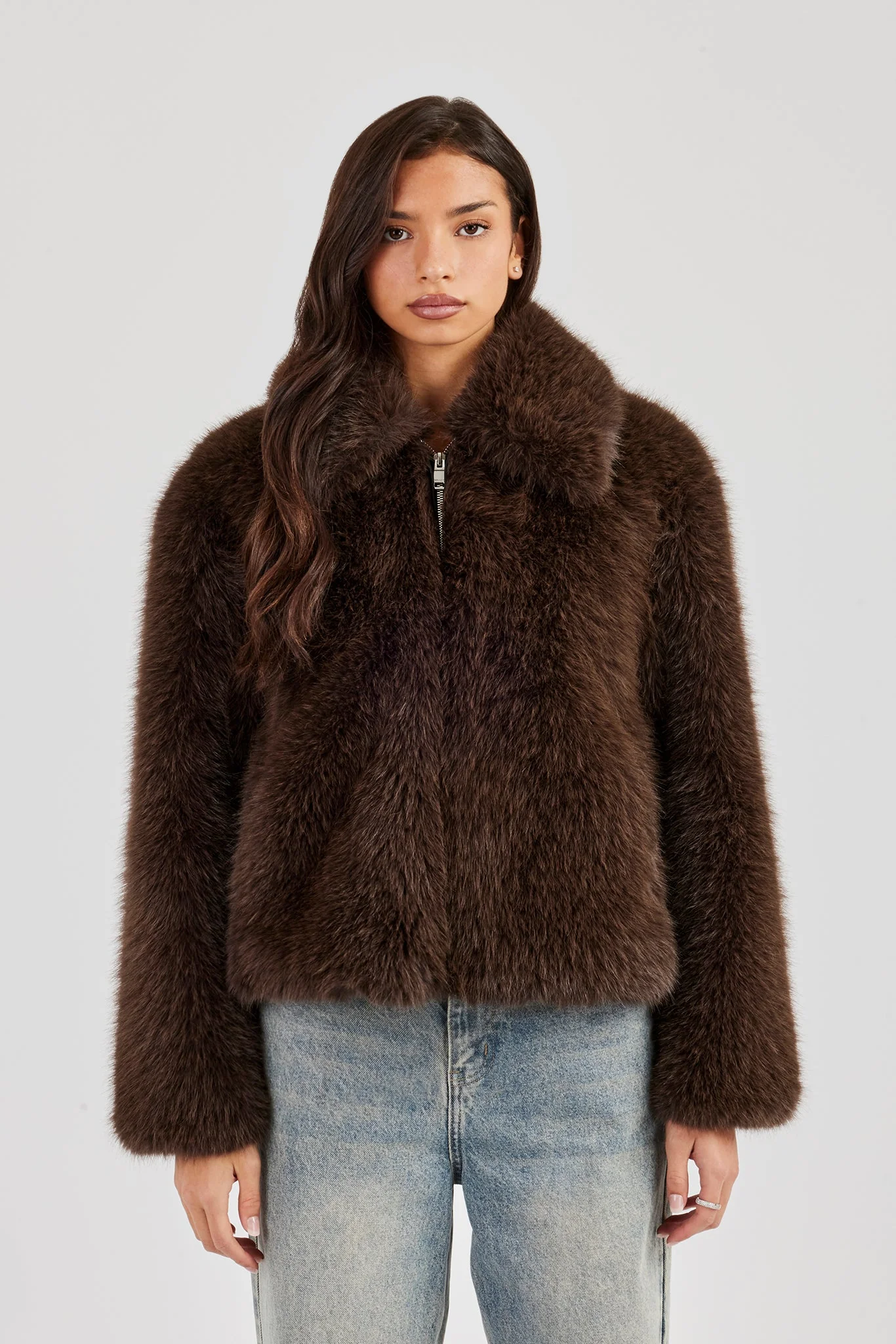 Ladies Fur Jacket - Brown - Image 3