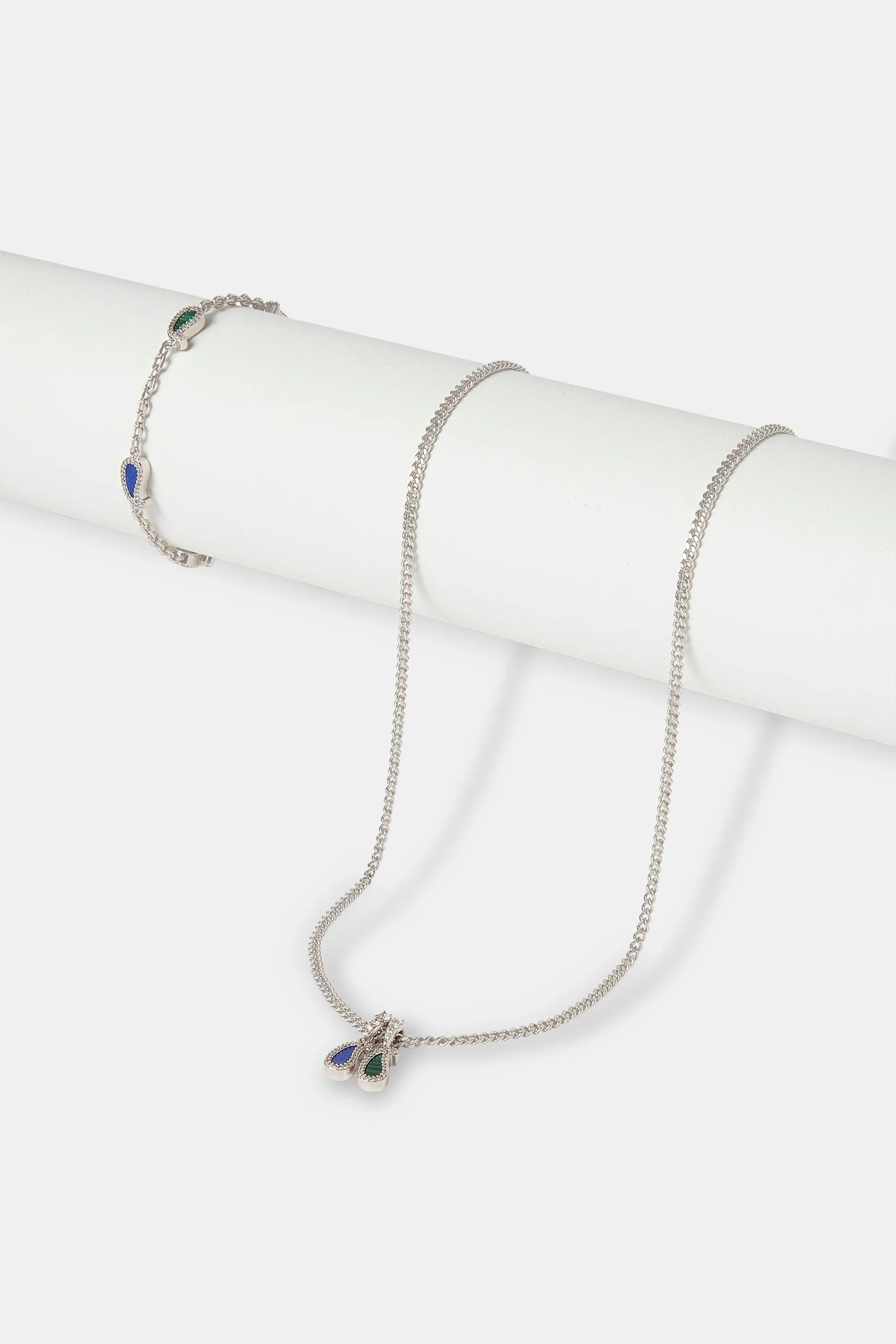 Lapis & Malachite Paisley Rolo Bracelet & Necklace - Image 2