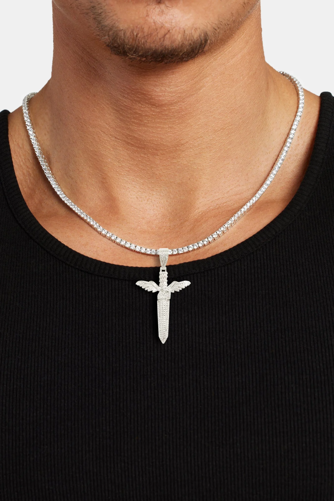 Large 50mm Iced CZ Pave Sword Pendant - Image 2
