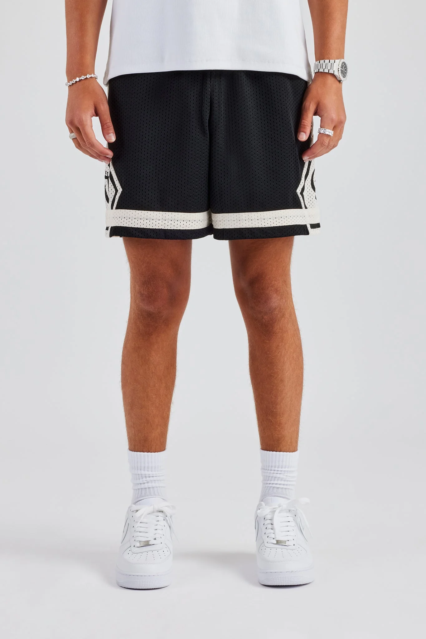 Logo Panelled Mesh Short - Black - Image 2