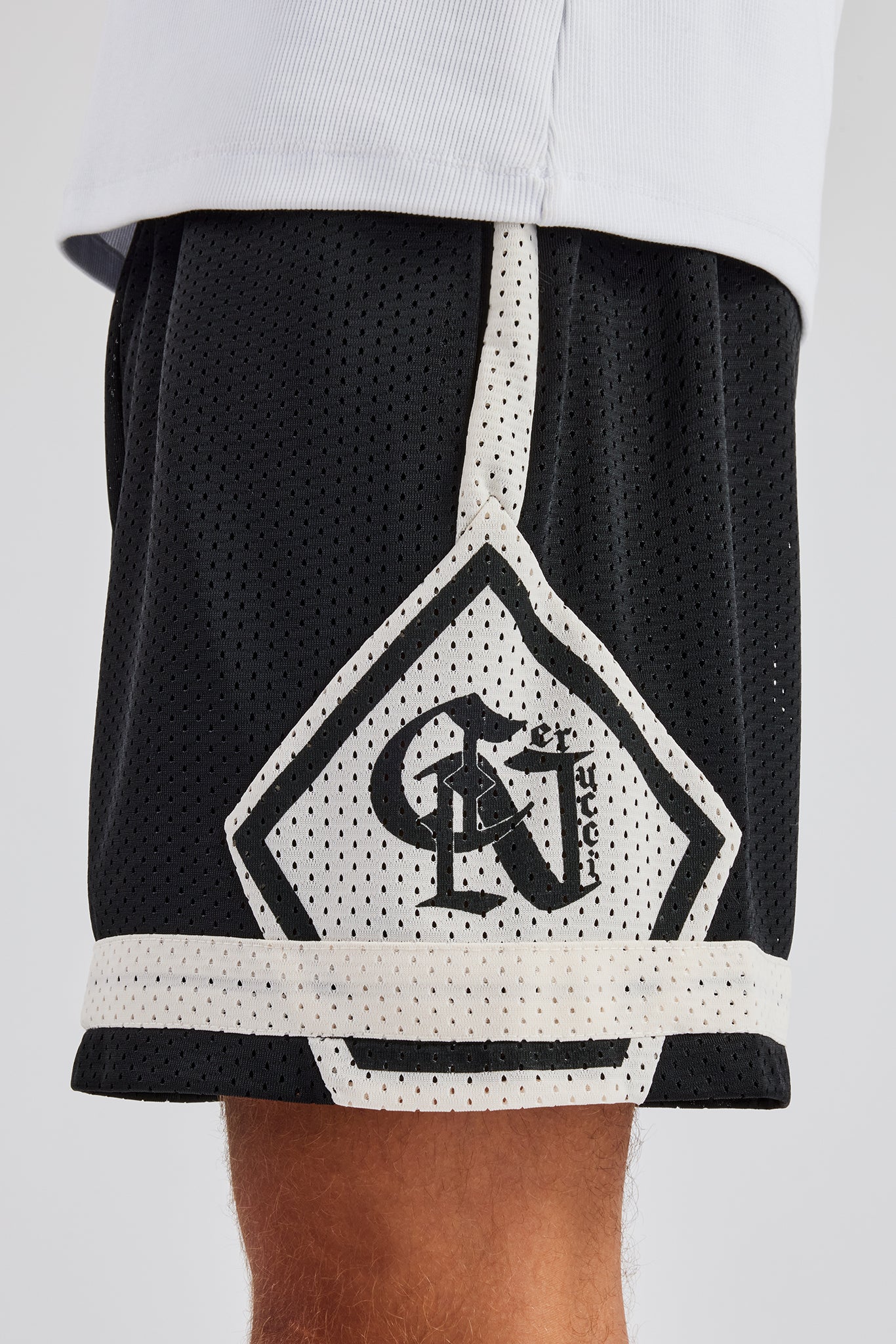 Logo Panelled Mesh Short - Black - Image 3