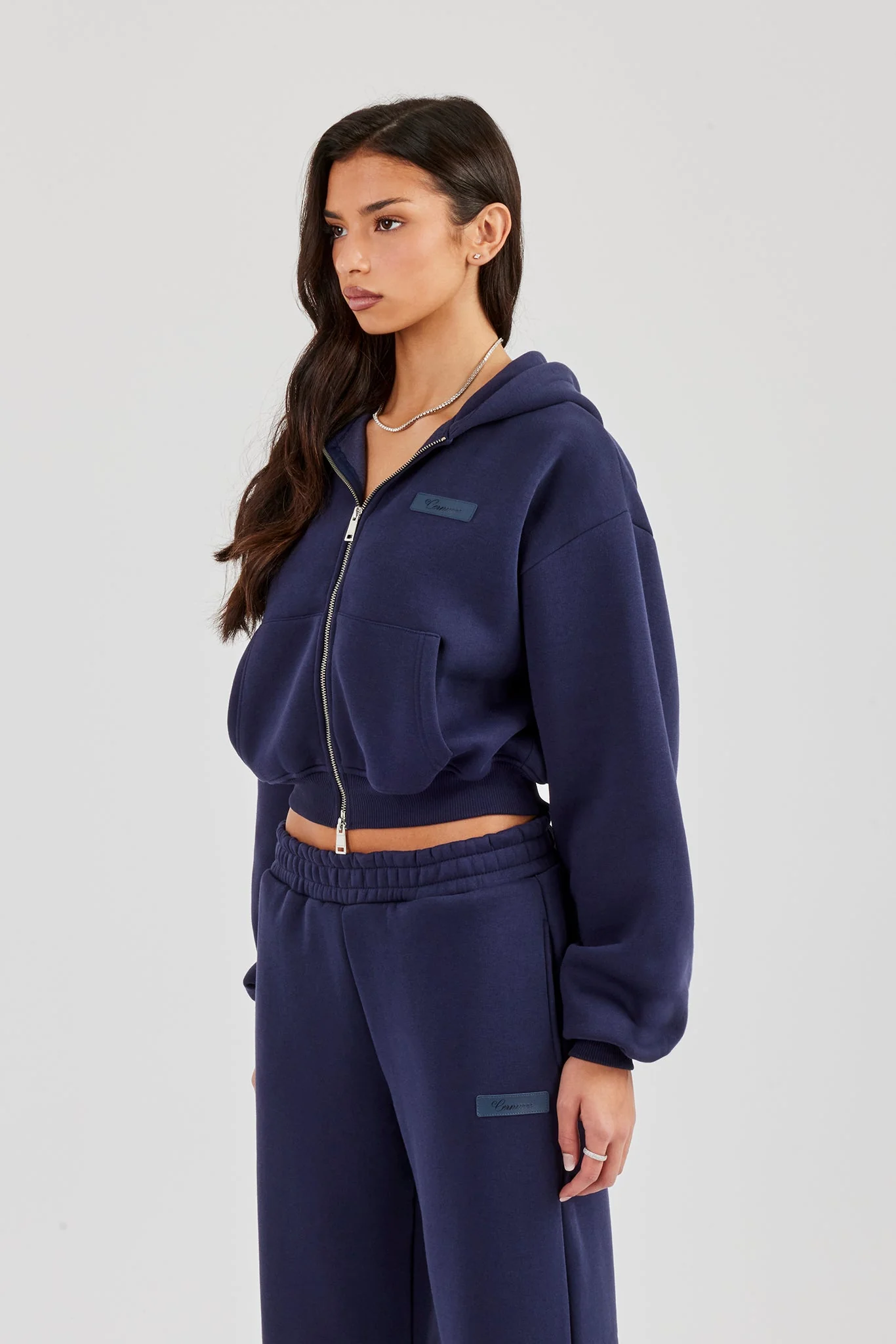 Logo Tab Boxy Zip Hoodie - Navy Blue - Image 3