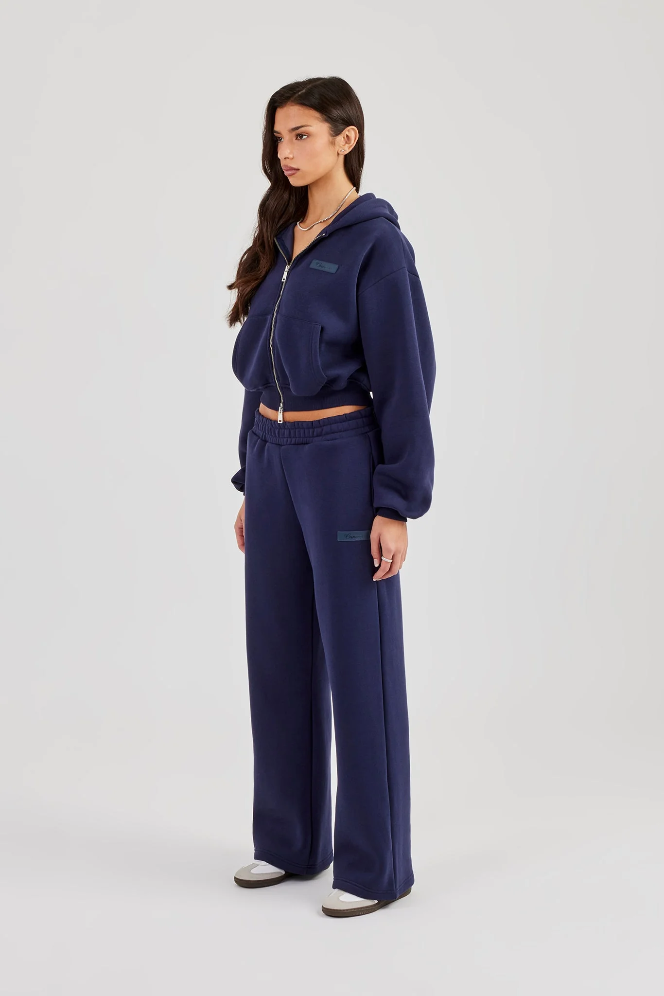 Logo Tab Boxy Zip Hoodie & Wide Leg Jogger - Navy Blue - Image 3