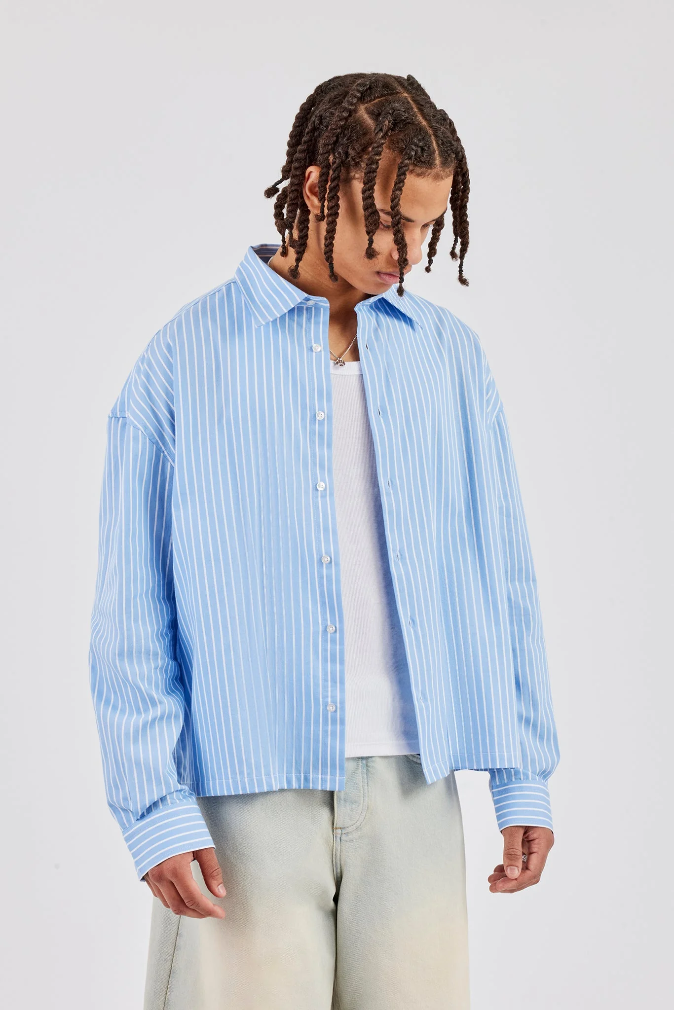 Long Sleeve Boxy Stripe Shirt - Blue