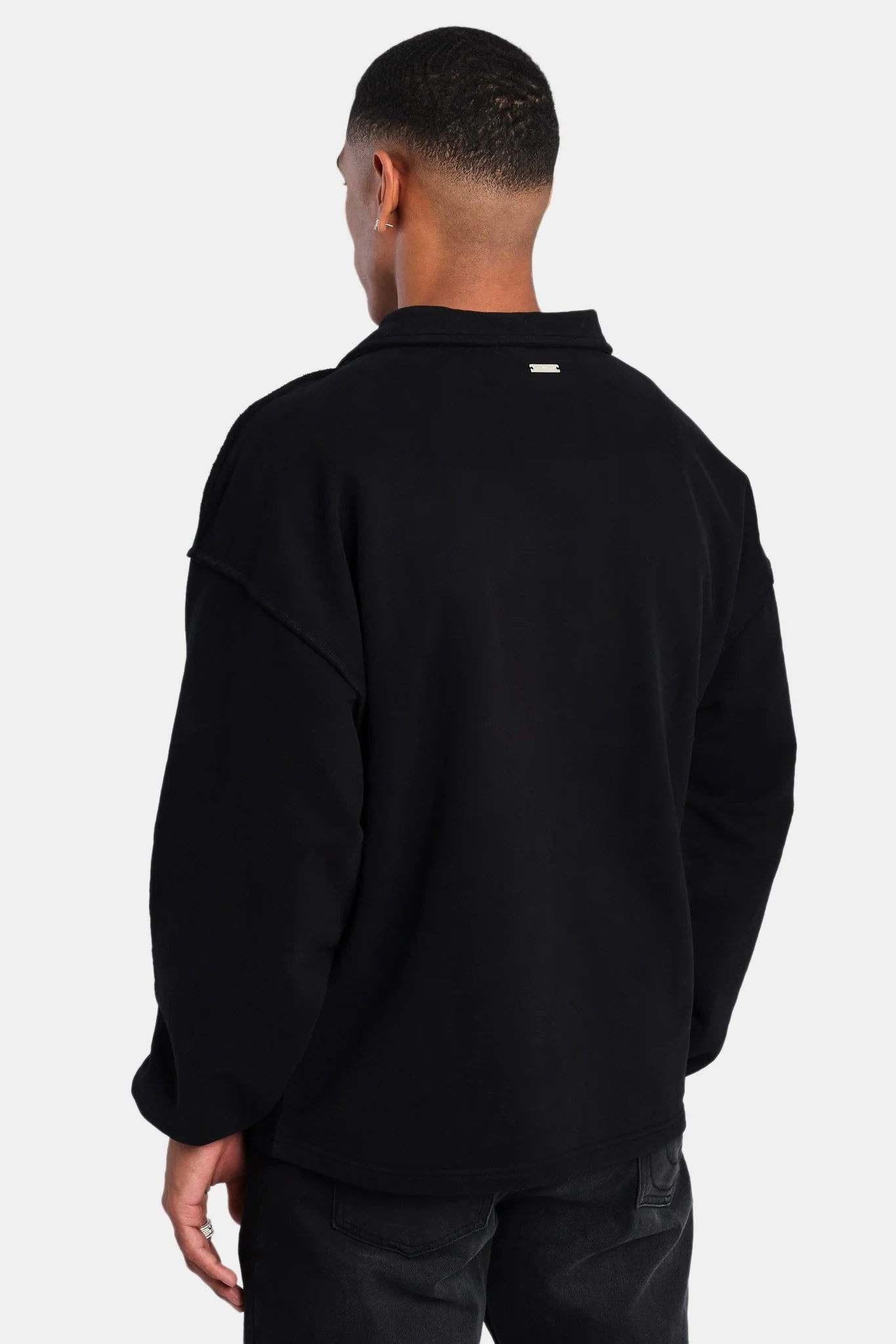 Long Sleeve Collared Sweatshirt - Black - Image 3